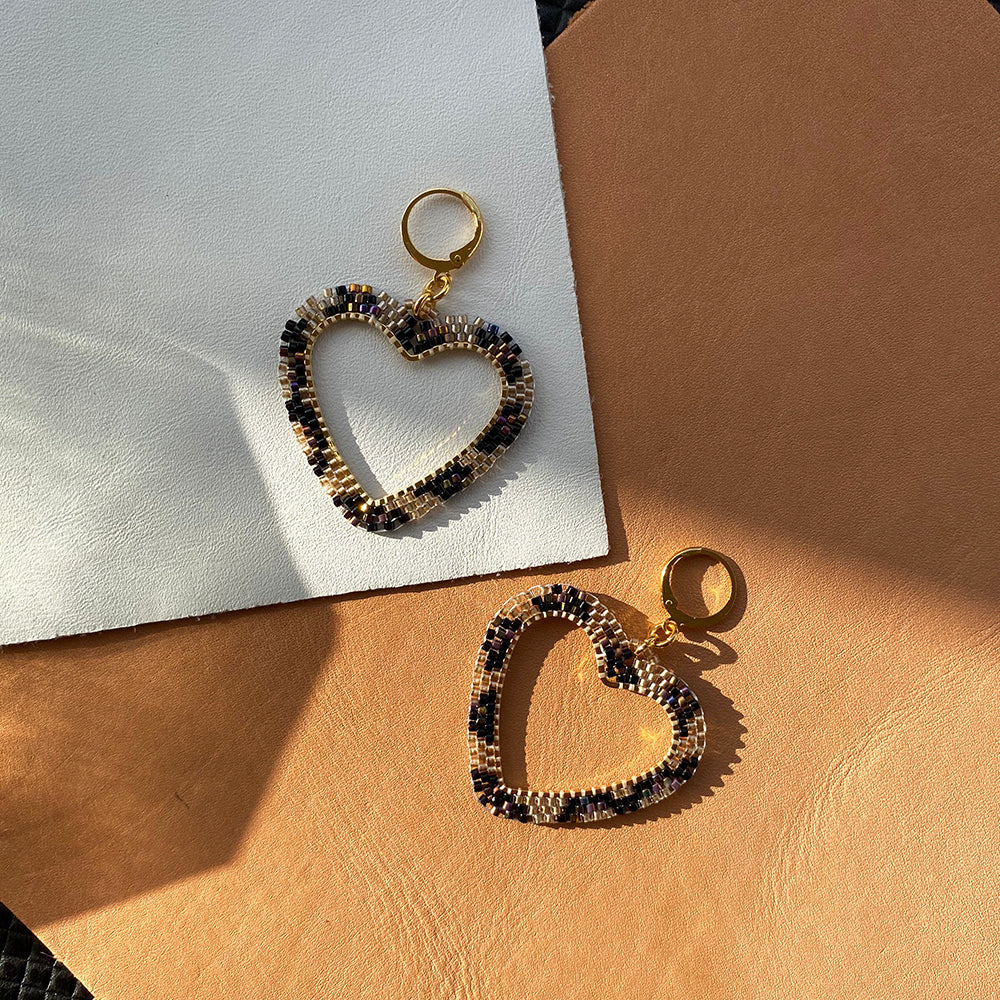 Leopard Heart Hoop Earrings - Handmade Animal Print Statement Jewelry - Earrings - Bijou Her -  -  - 