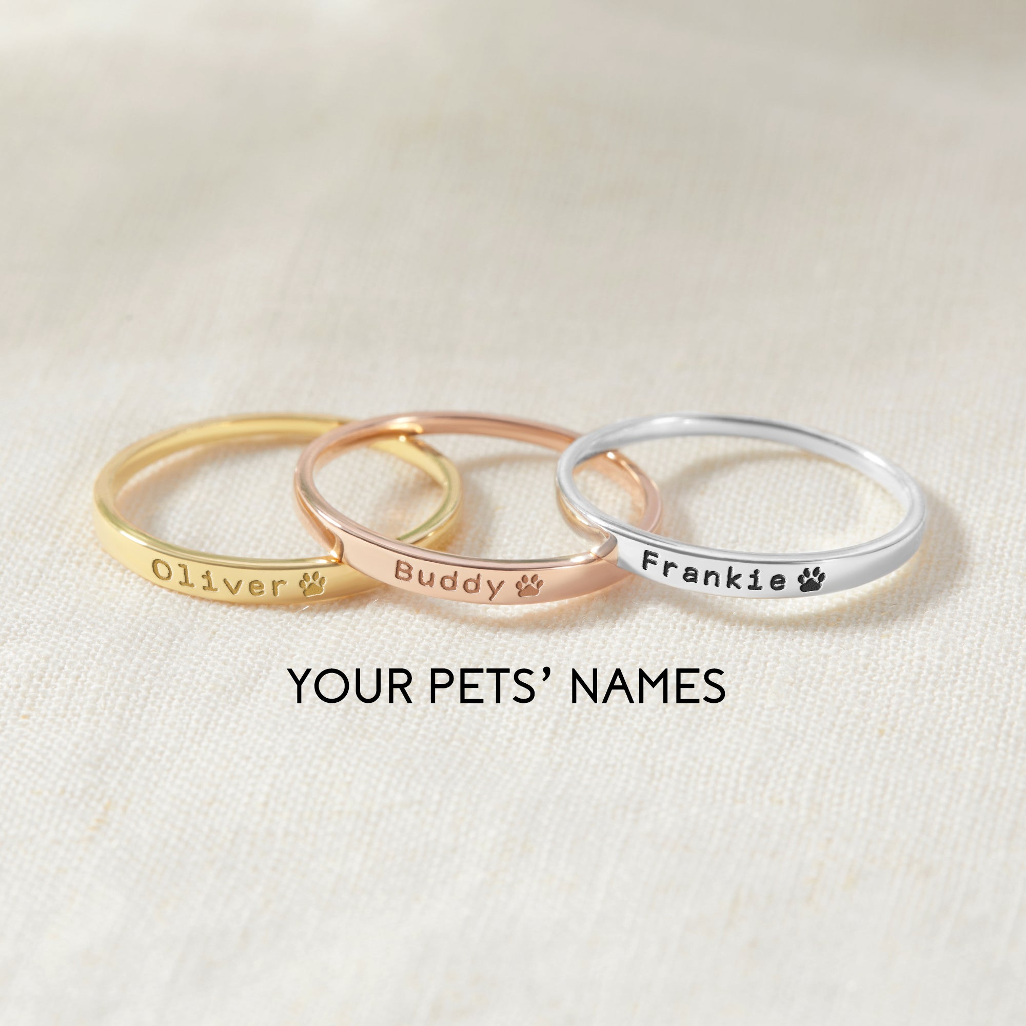 Personalized Pet Name Ring - Solid 925 Sterling Silver with 18K Gold, Rose Gold-Plated - Safe for Sensitive Skin - Unique Gift for Dog Lovers - 9 Character Limit - Comes in Gift Box - Rings - Bijou Her -  -  - 
