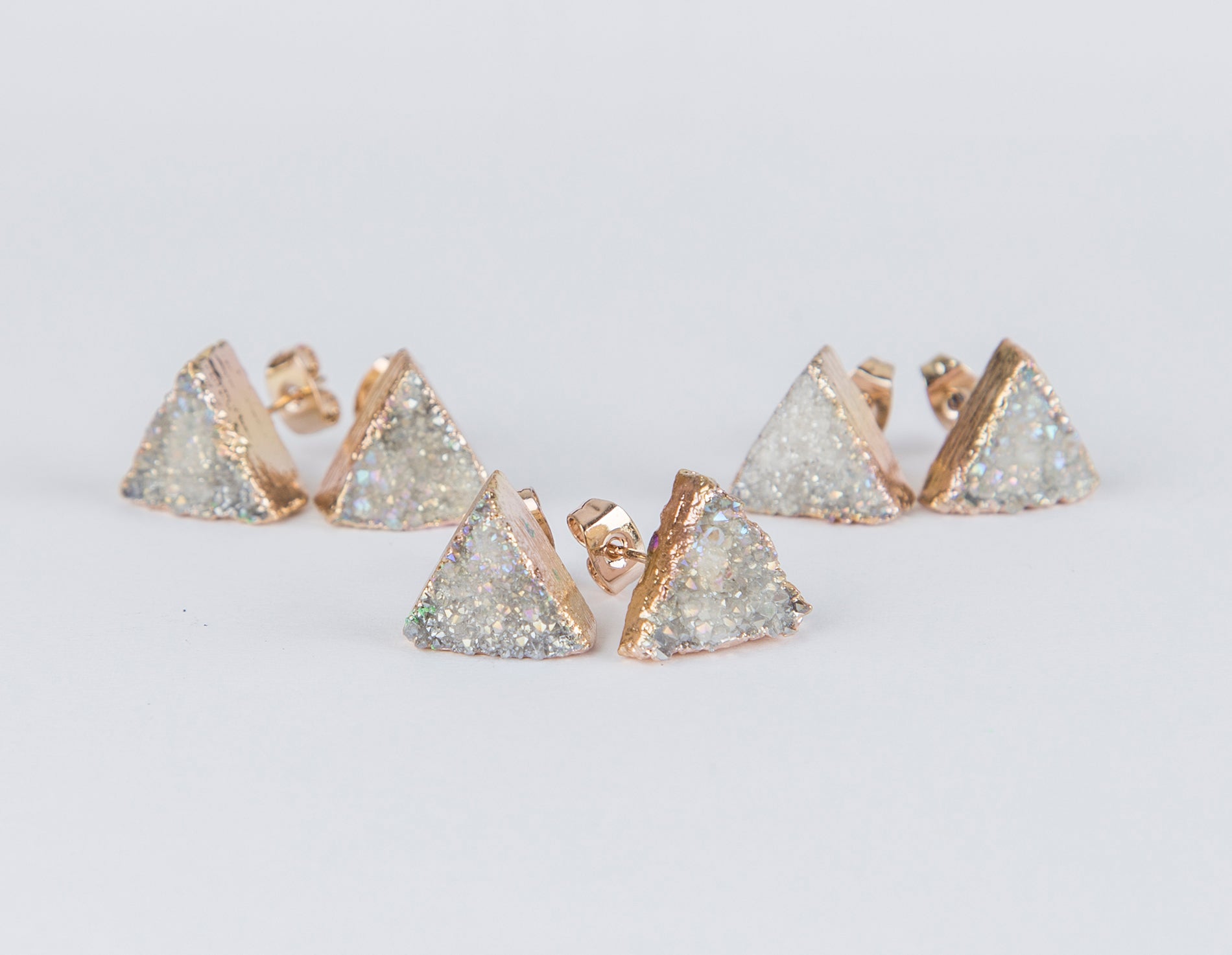 Sparkling White Triangle Druzy Earrings with Gold Plated Studs - Fast Shipping<p>These 10-12mm stone earrings are not plastic and perfect for summer. Orders ship within 1-2 days.</p><p>Delivery times:</p - Earrings - Bijou Her -  -  - 