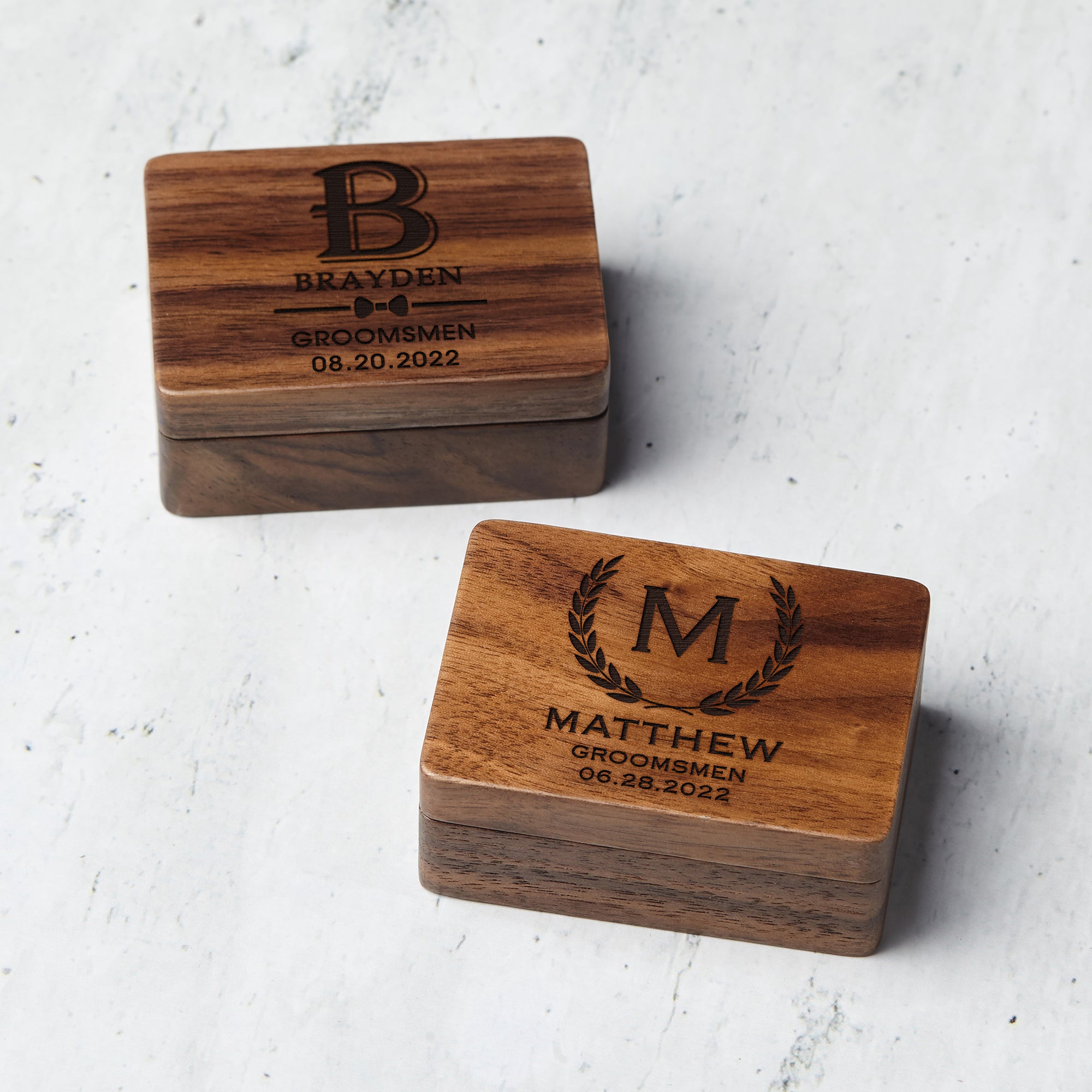 Personalized Wood Cufflinks and Tie Clip Set for Groomsmen Gifts - Custom Engraved Box Included - Cufflinks - Bijou Her -  -  - 