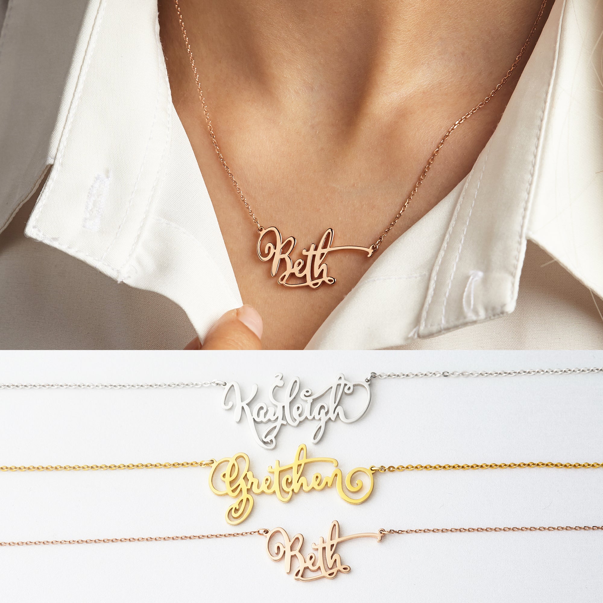 Personalized Script Name Necklace - Sterling Silver or Gold Plated Pendant and Chain, Up to 9 Characters, Gift for Her - Necklaces - Bijou Her -  -  - 