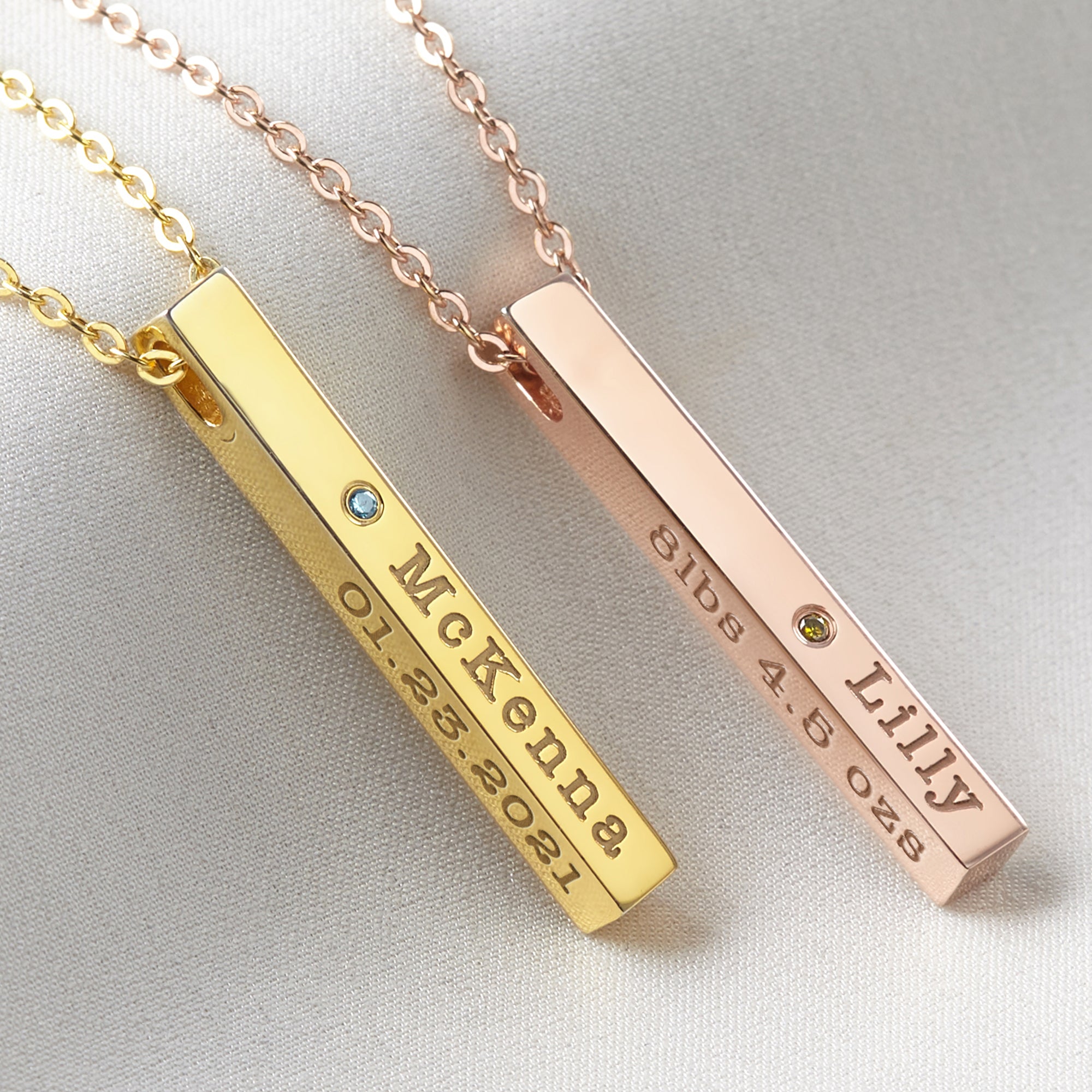 Personalized Baby Stats Necklace with Birthstone - 925 Sterling Silver and 18K Gold Plated Pendant for New Moms - Necklaces - Bijou Her -  -  - 