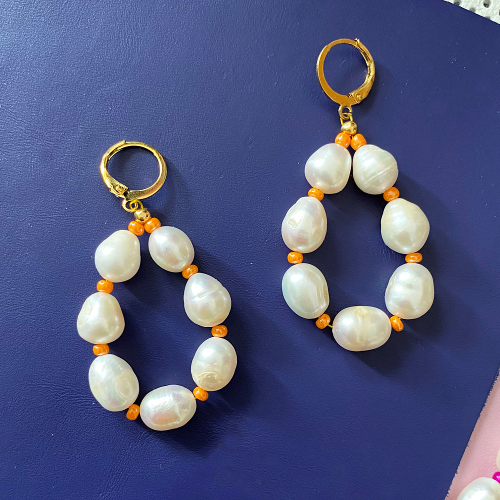 Handmade Freshwater Pearl Hoop Earrings with Pop of Color by Shh by Sadie - Statement Jewelry - Earrings - Bijou Her -  -  - 