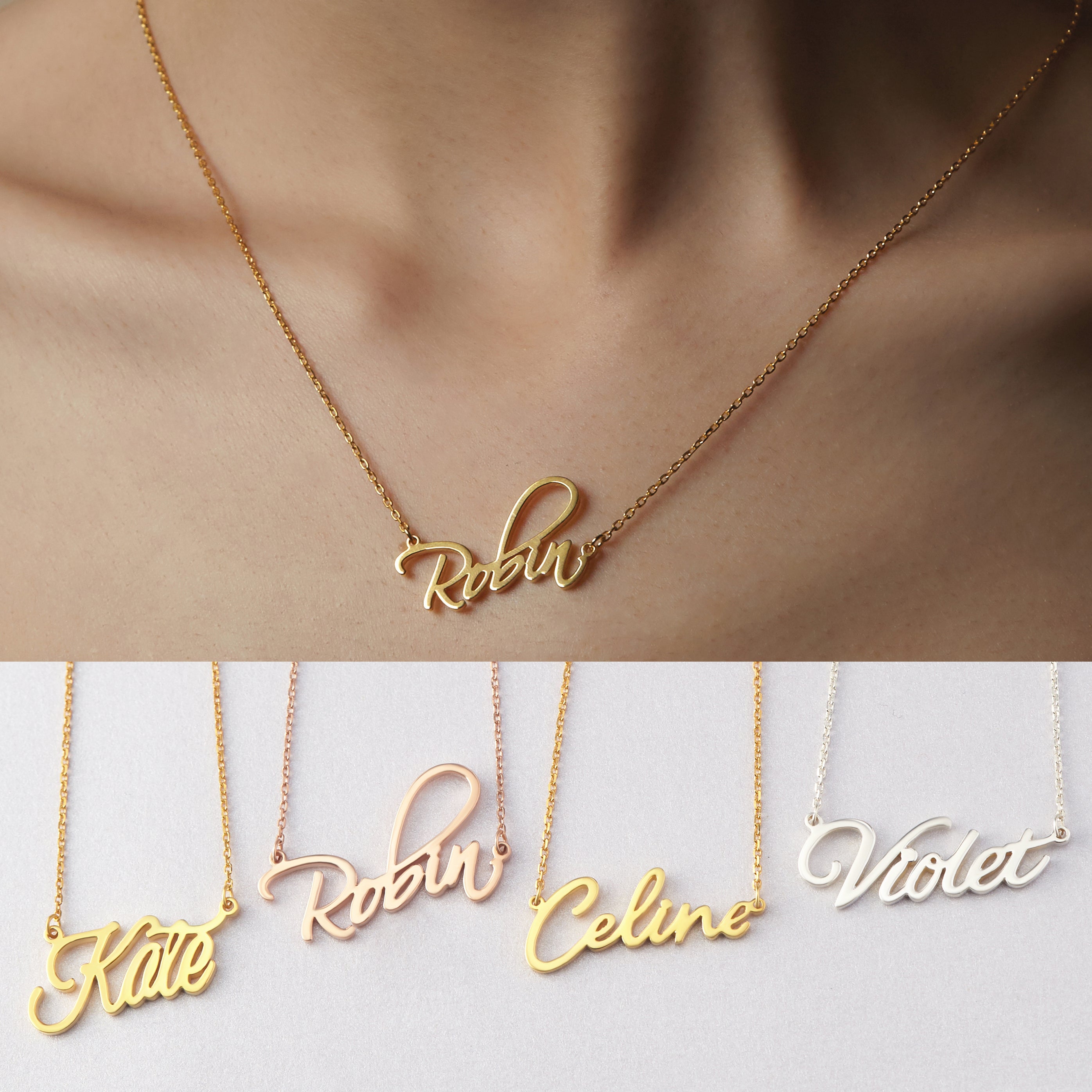 Personalized Script Name Necklace - Sterling Silver or Gold Plated Pendant and Chain, Up to 9 Characters, Gift for Her - Necklaces - Bijou Her -  -  - 