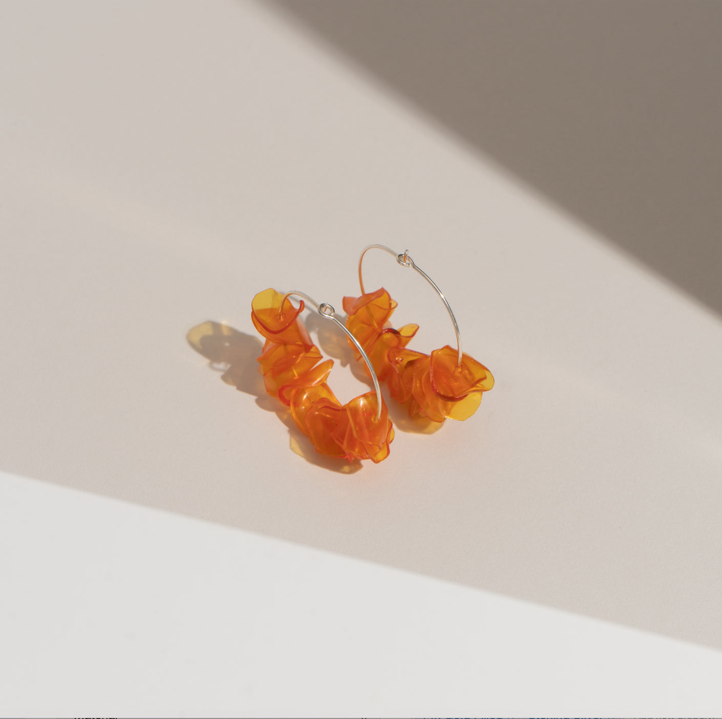 Sustainable Orange Petal Hoops - Handmade Recycled Sterling Silver & Gold Earrings - Earrings - Bijou Her -  -  - 