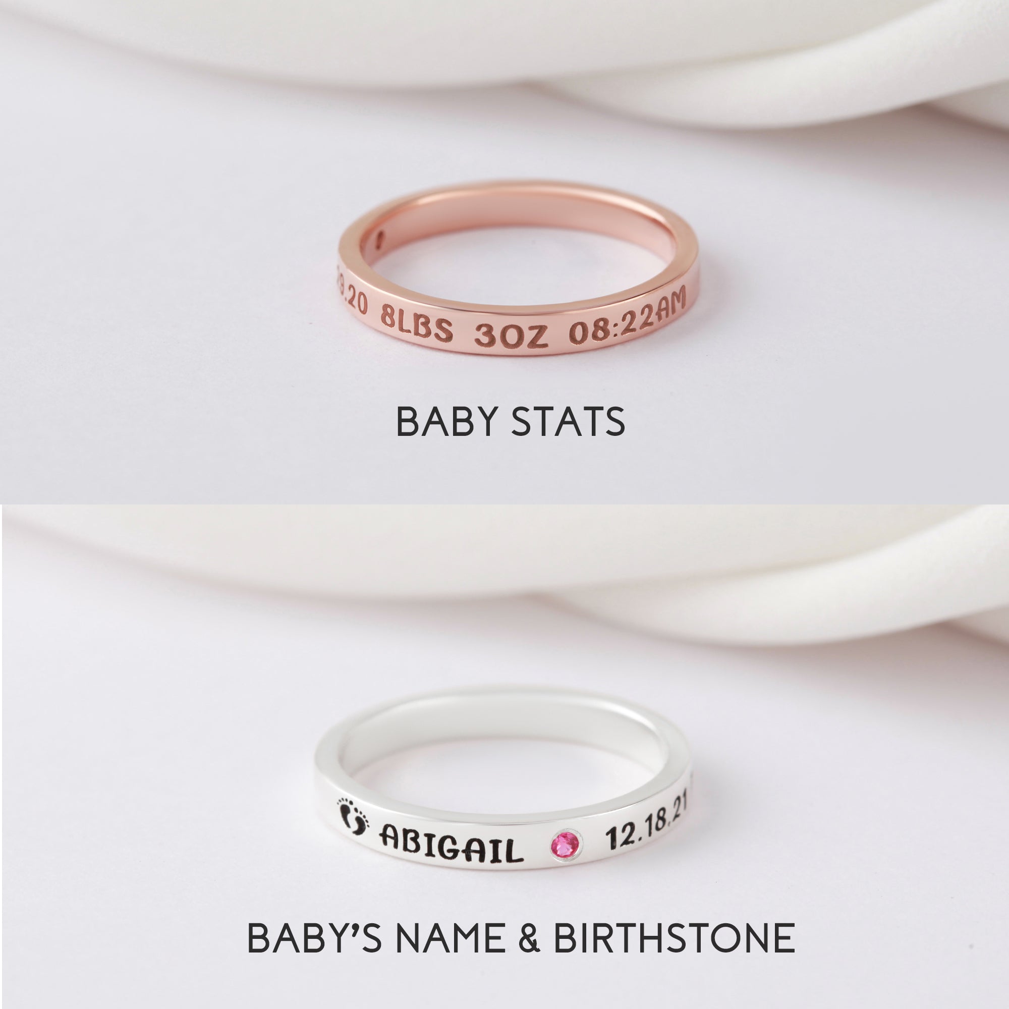 Personalized New Mom Ring with Baby Stats and Birthstone - 925 Sterling Silver and 18k Gold Plated Gift for Mother's Day and Special Occasions - Rings - Bijou Her -  -  - 