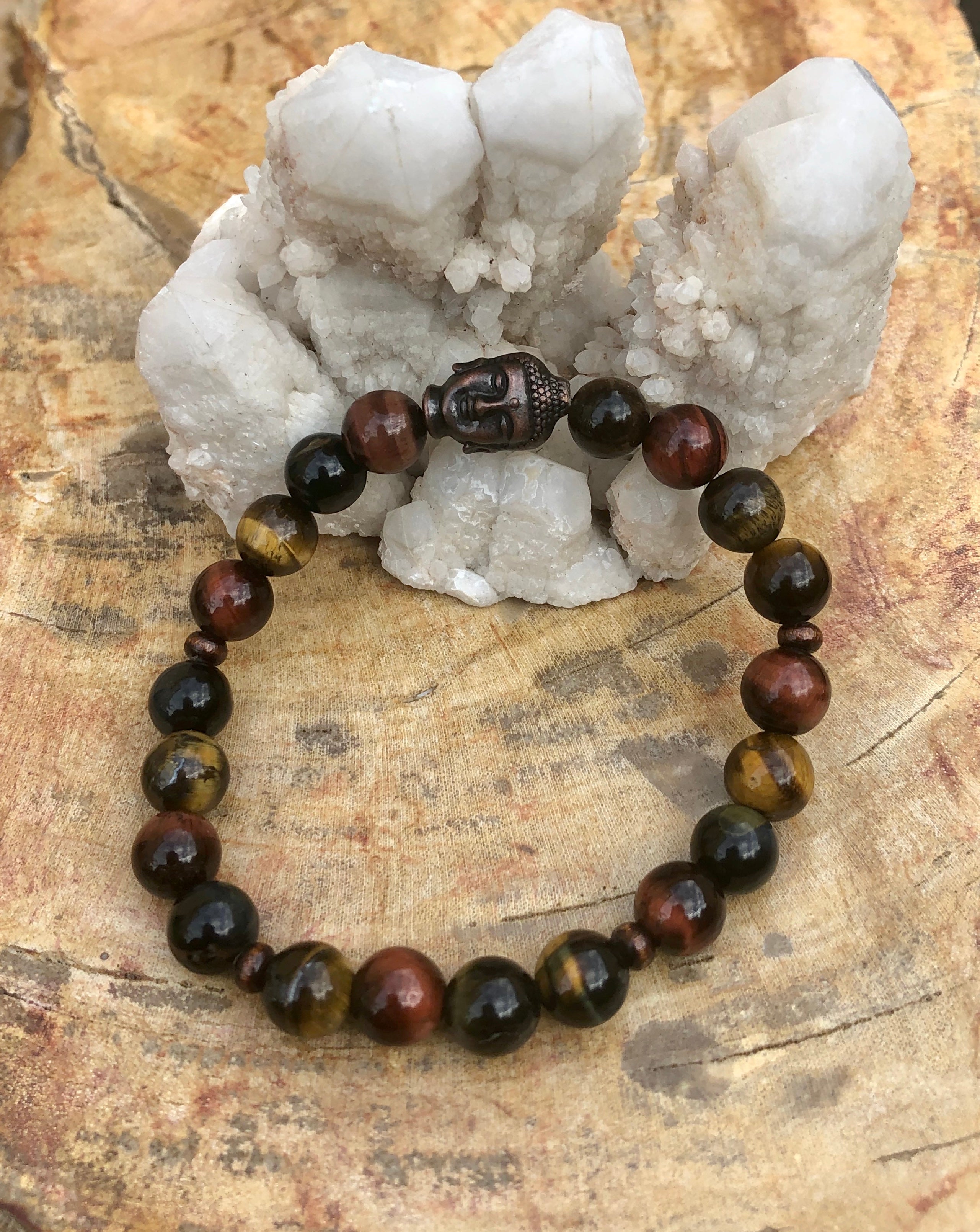 Multi Tiger Eye & Buddha Gemstone Bracelet - Handmade in USA with Genuine Gemstones for Protection, Luck, and Balance - Bracelets - Bijou Her -  -  - 