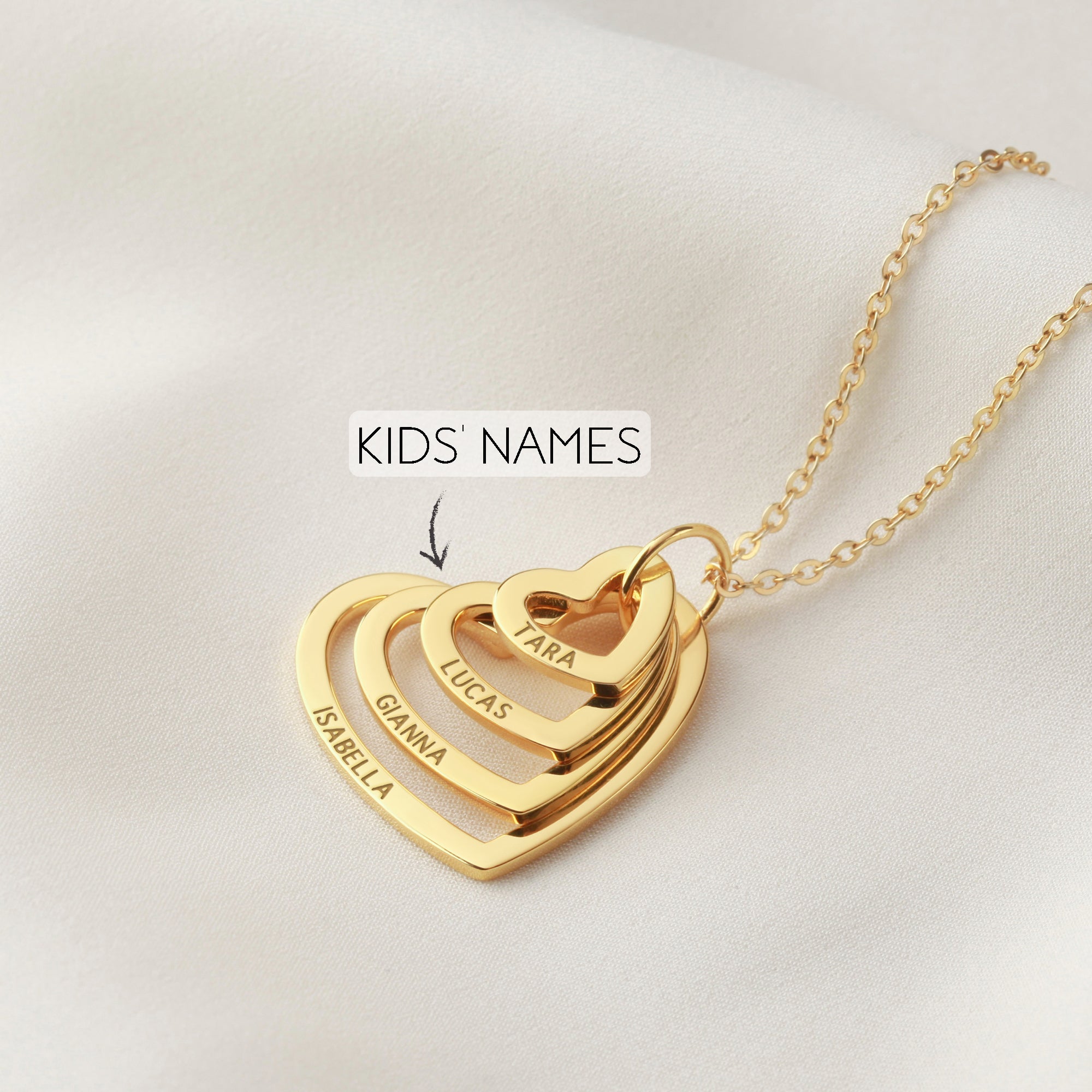 Personalized Grandma Heart Necklace with Kids' Names - 925 Sterling Silver & 18K Gold Plated - Family Jewelry Gift for Mom, Nana, Grandmother - Necklaces - Bijou Her -  -  - 