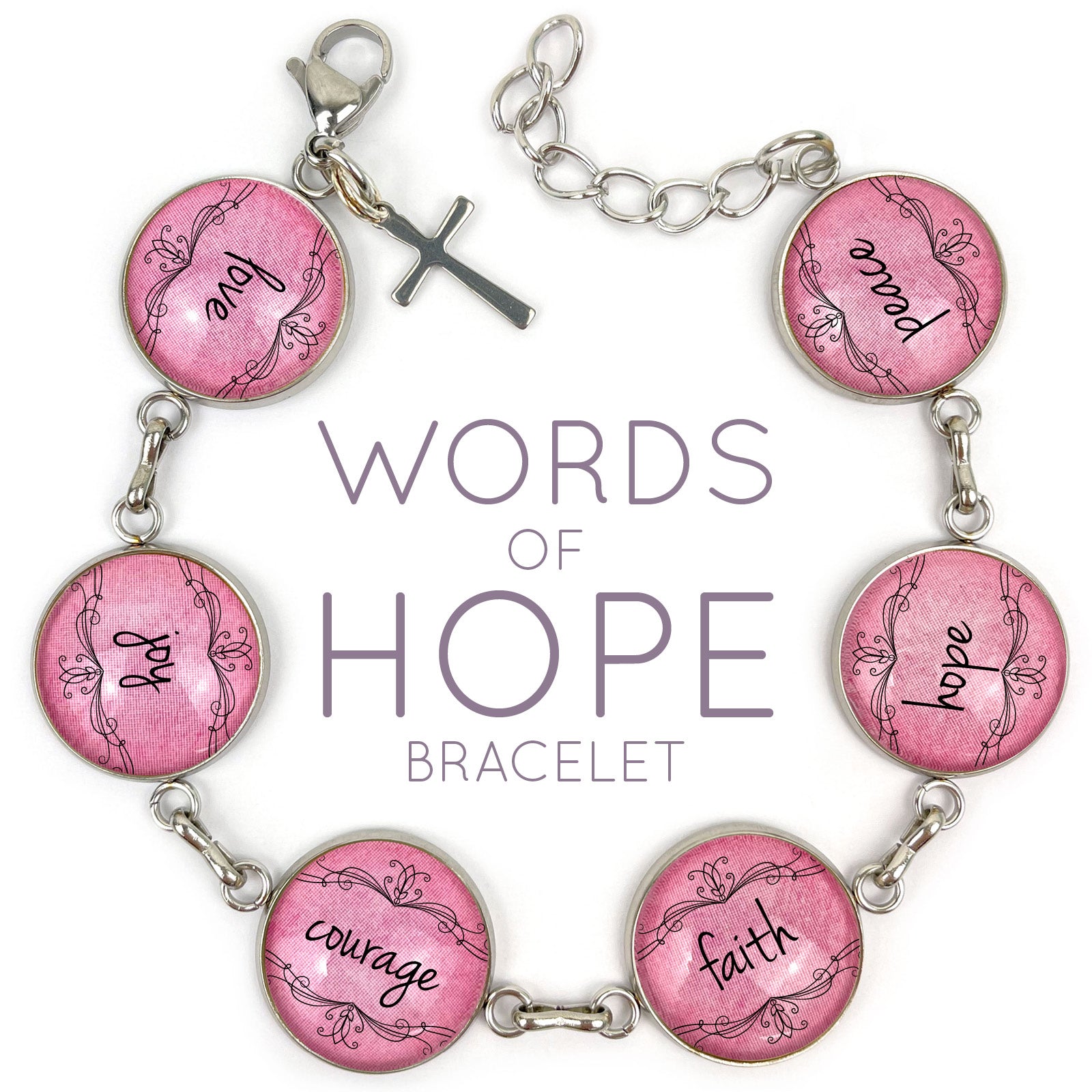 Love, Joy, Courage, Faith, Hope, Peace - Words of Hope Glass Charm - Bracelets - Bijou Her -  -  - 