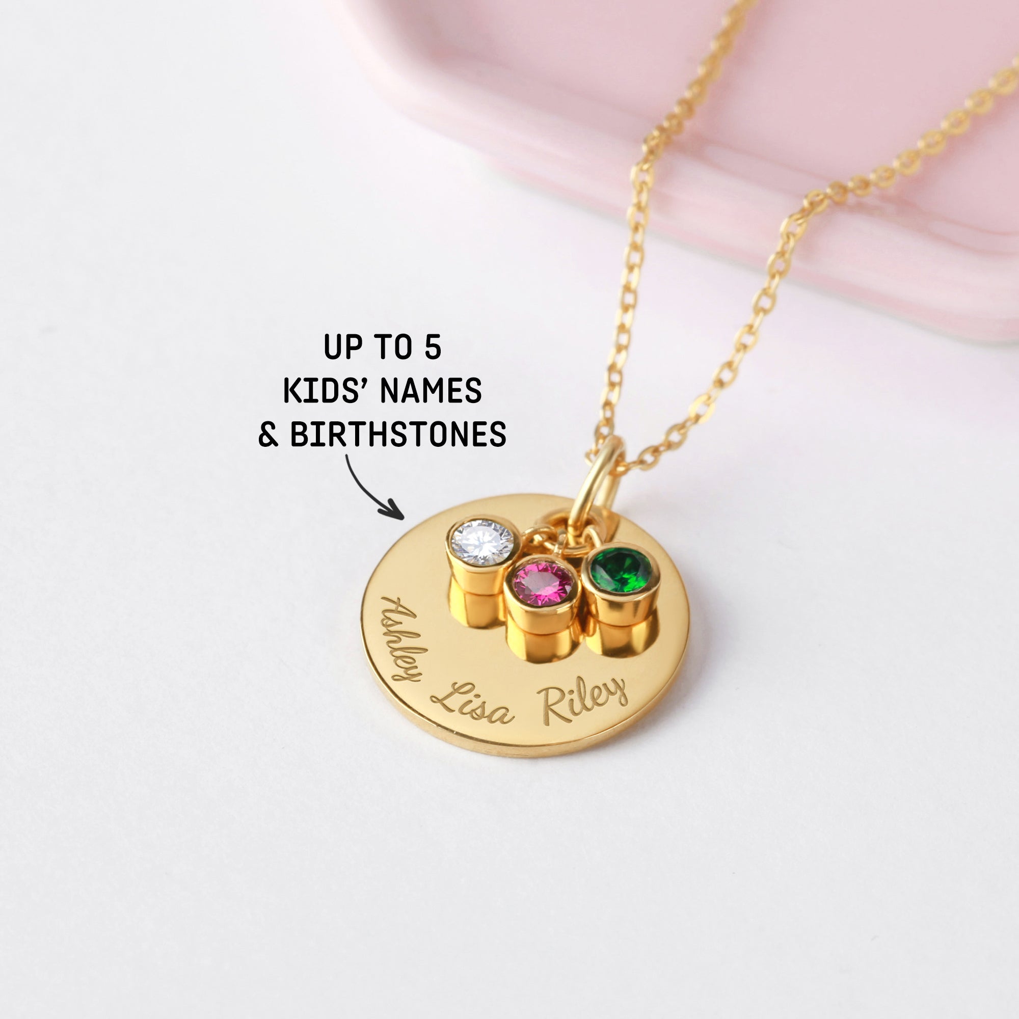 Personalized Mother Necklace with Birthstones and Kids Names - 925 Sterling Silver and 18K Gold Plated Jewelry Gift for Mom and Grandmother - Necklaces - Bijou Her -  -  - 