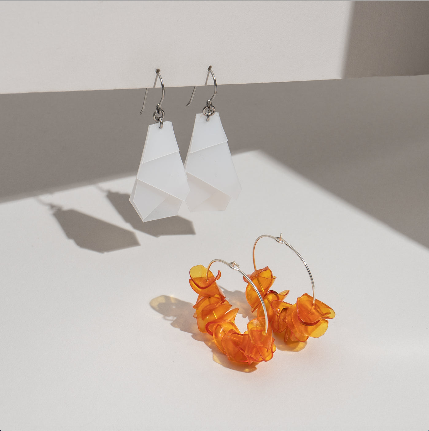 Sustainable Orange Petal Hoops - Handmade Recycled Sterling Silver & Gold Earrings - Earrings - Bijou Her -  -  - 