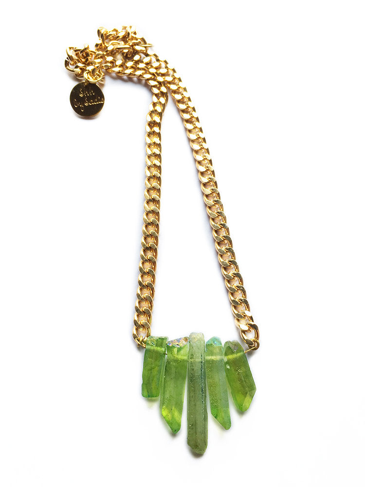 Green Mini Crystal Quartz Necklace - Shimmering Healing Stone Jewelry for Spring - Necklaces - Bijou Her -  -  - 