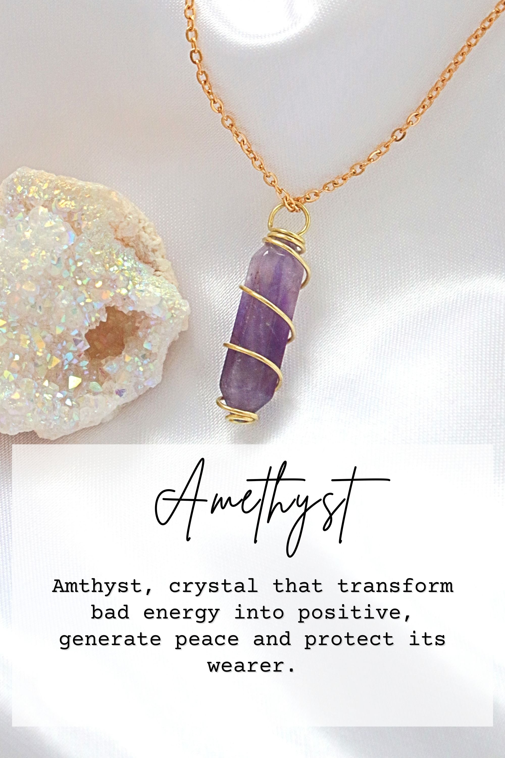 Natural Healing Crystal Pendant Necklace - Handmade with 18K Gold Plated Wire and Chain, Available in Multiple Gemstones - Necklaces - Bijou Her -  -  - 