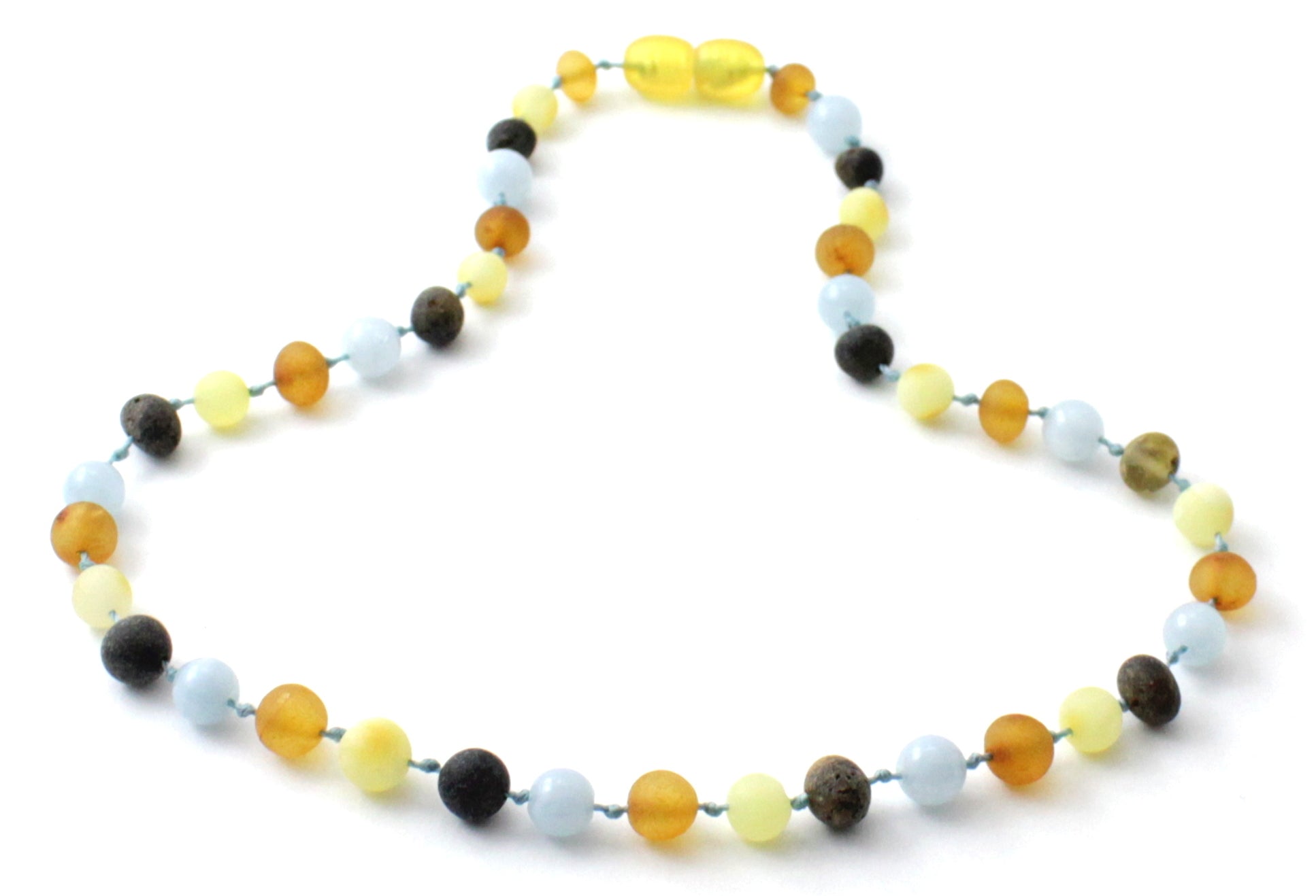 Raw Amber and Blue Aquamarine Beaded Necklace - Multi Color, Kids Jewelry - Necklaces - Bijou Her -  -  - 