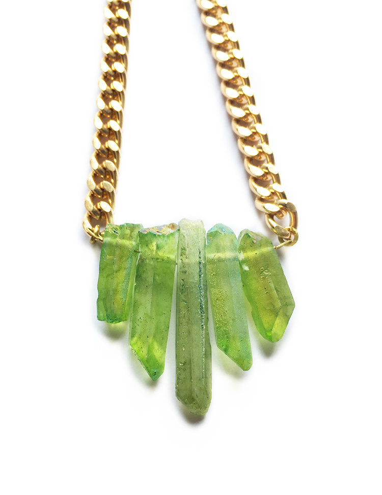 Green Mini Crystal Quartz Necklace - Shimmering Healing Stone Jewelry for Spring - Necklaces - Bijou Her -  -  - 