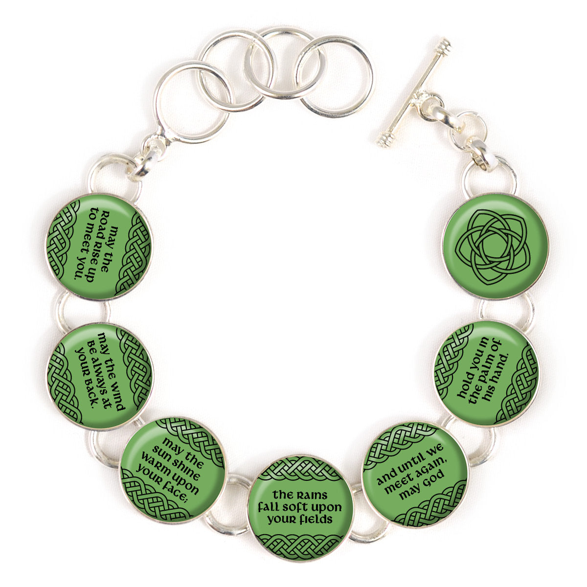 Irish Blessing Necklace & Bracelet Set - Silver-Plated, Handcrafted, Green Background, Adjustable Clasp, St. Patrick's - Bracelets - Bijou Her -  -  - 