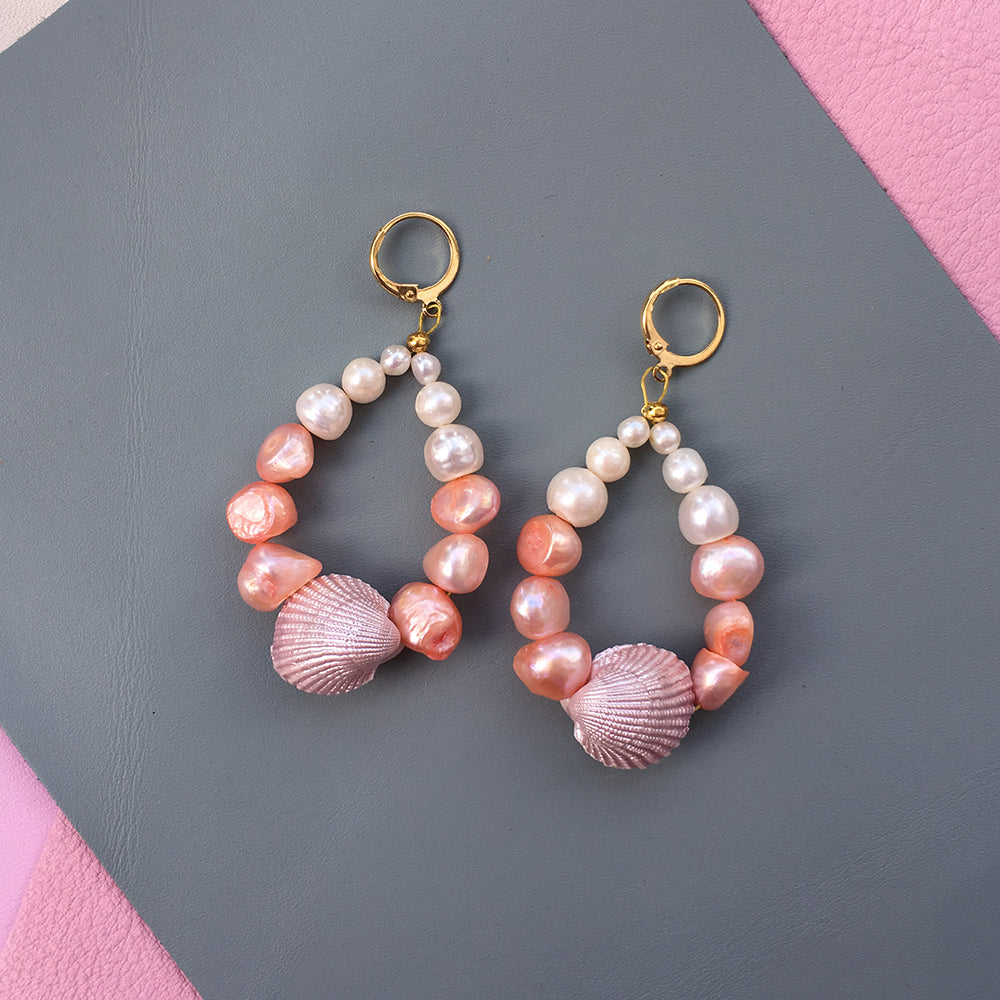 Iridescent Shell and Pearl Earrings - Beachy and Glamorous Jewelry - Earrings - Bijou Her -  -  - 