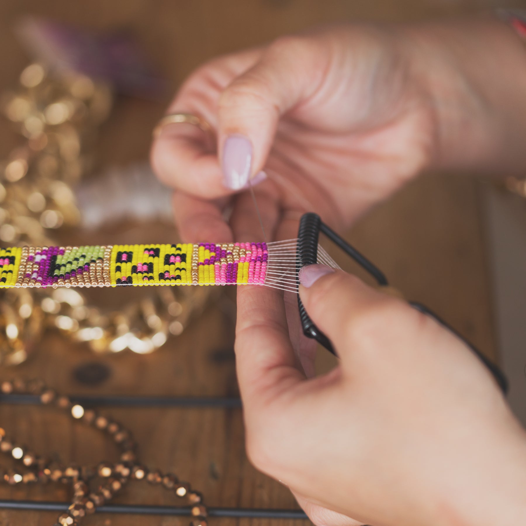 Hand-Woven Gold-Plated Bracelets in Pink, Orange, Blue, and Gold
Description: These stunning bracelets are hand-woven using traditional bead loom techniques and feature 24 carat gold plated chain. Perfect for stacking, they come in a variety - Jewelry & Watches - Bijou Her -  -  - 