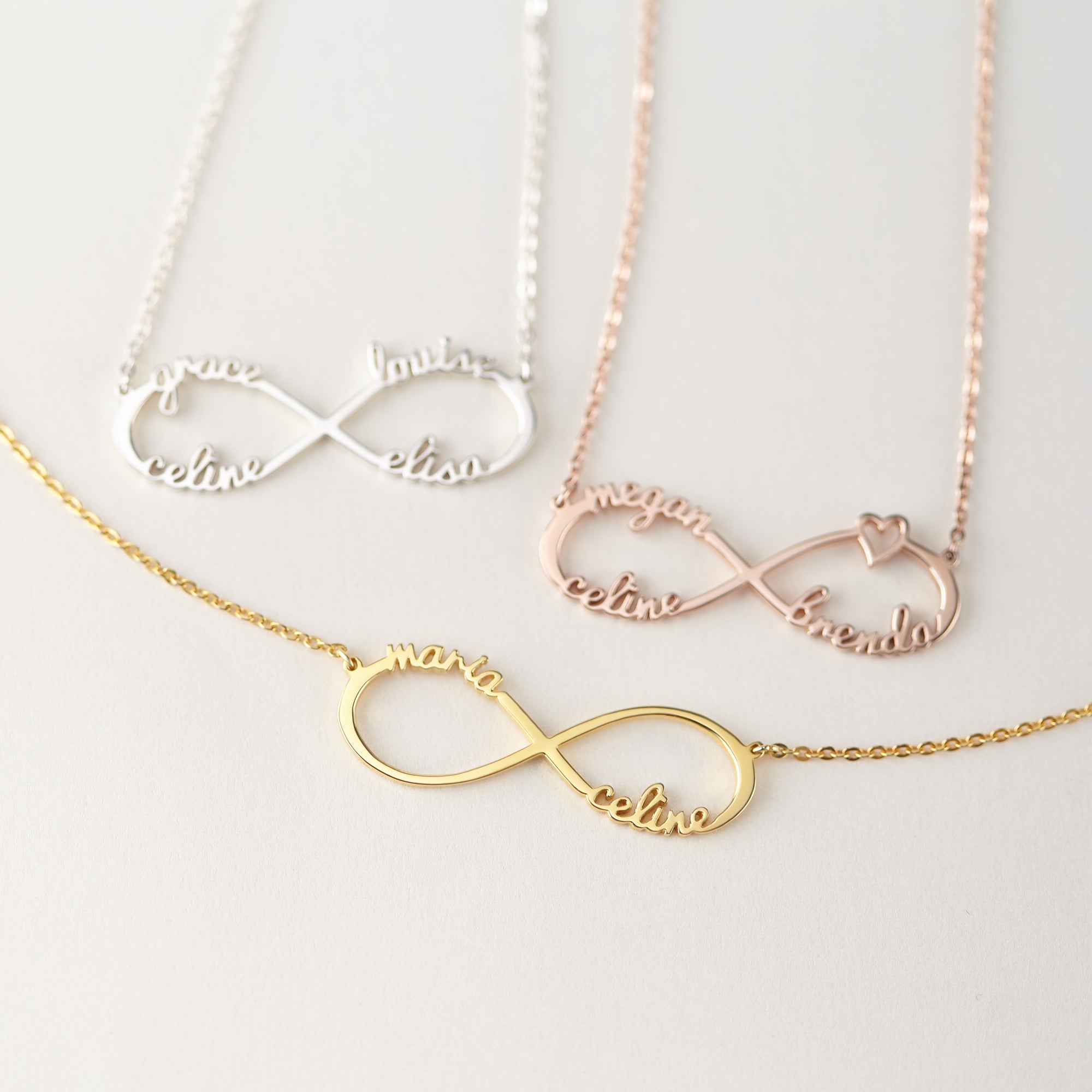 Personalized Infinity Family Name Necklace - 925 Sterling Silver & 18K Gold Plated, Gift for Mom, Grandma, Children, Christmas - Necklaces - Bijou Her -  -  - 