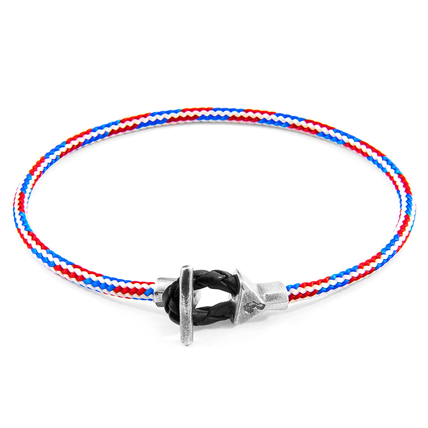 Handcrafted Red, White, and Blue Silver Rope Bracelet by Project-RWB 
This British-made bracelet by Project-RWB features a minimalist design with a 3mm polyester and nylon rope, braided leather, and a sterling silver t-bar clamp. Available in - Bracelets - Bijou Her -  -  - 