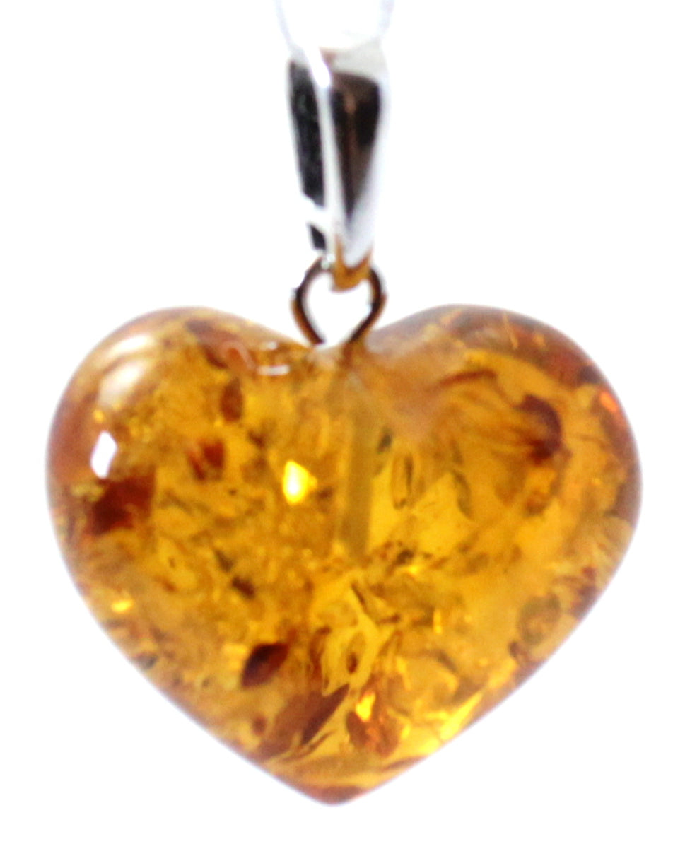 Golden Honey Baltic Amber Heart Pendant for Necklace - Sterling Silver 925 - Pendants, Stones & Charms - Bijou Her -  -  - 