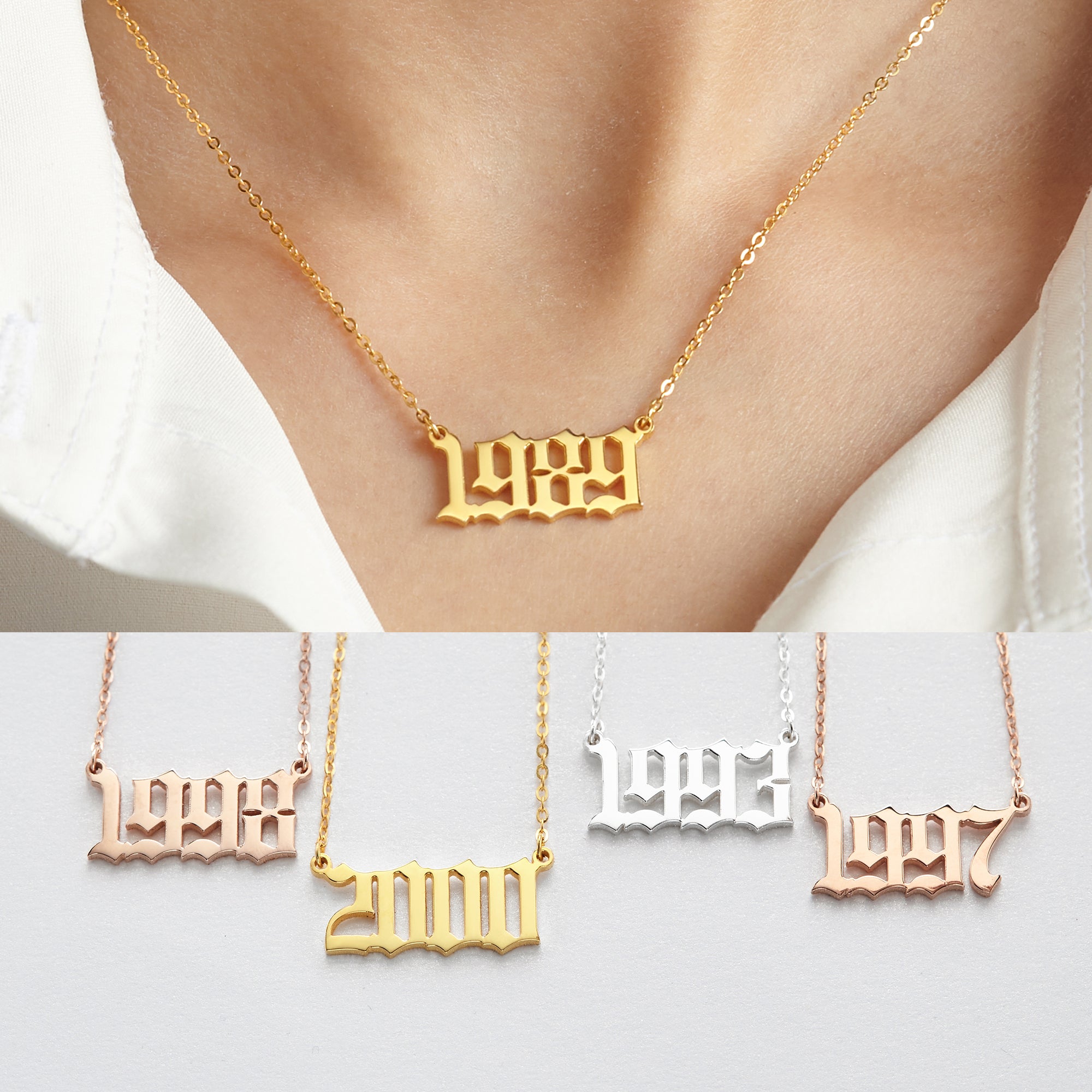 Personalized Year Necklace - 925 Sterling Silver & 18K Gold Plated Jewelry for Her - Necklaces - Bijou Her -  -  - 