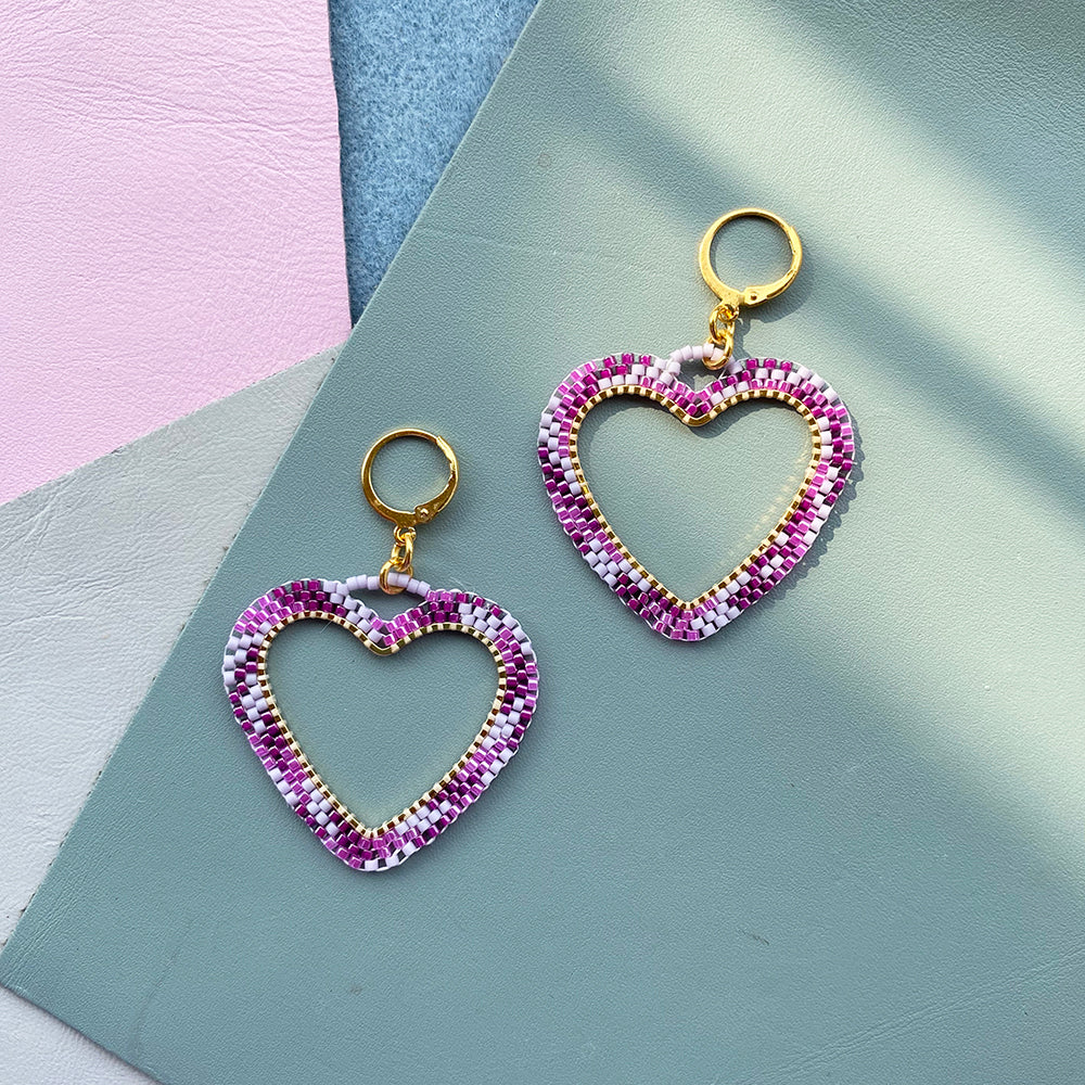 Handmade Candy Heart Hoop Earrings - Playful Statement Earrings - Earrings - Bijou Her -  -  - 