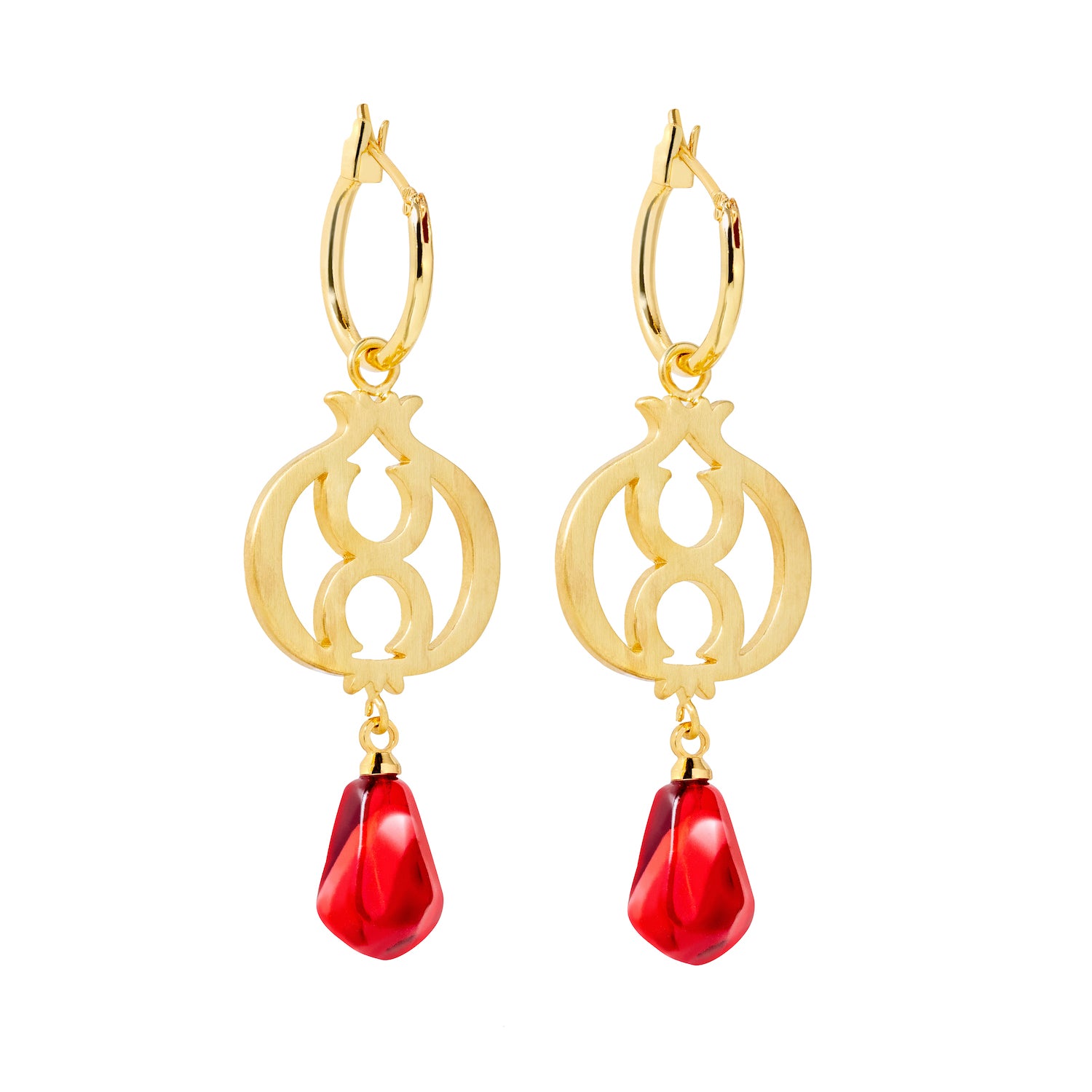 Pomegranate Drop Earrings with Satin Finish and Gold Plating - Anet Abnous Design - Earrings - Bijou Her -  -  - 