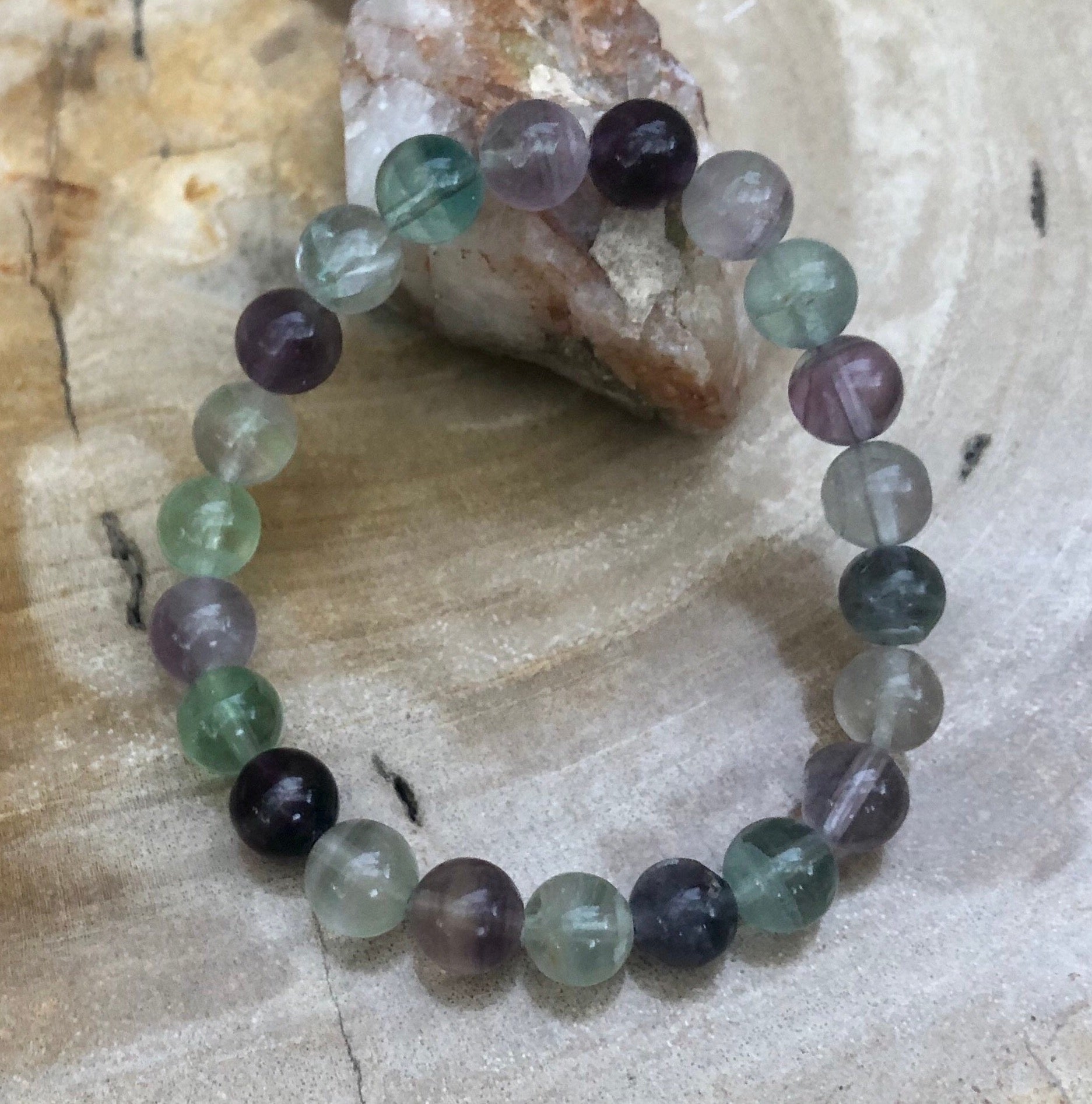 Rainbow Fluorite Stretch Bracelet - Master Healing Stone for Heart, Third Eye, and Crown Chakras - Handmade in USA - Bracelets - Bijou Her -  -  - 