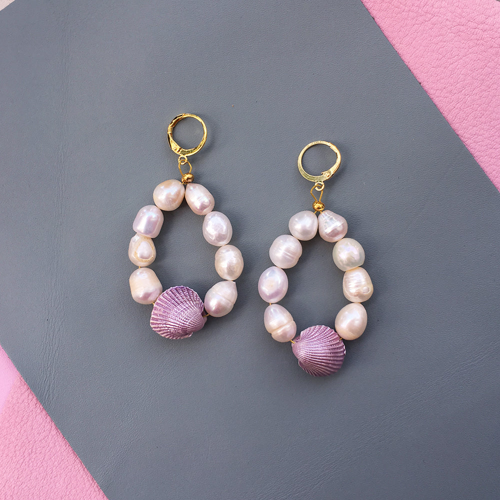 Iridescent Shell and Pearl Earrings - Beachy and Glamorous Jewelry - Earrings - Bijou Her -  -  - 