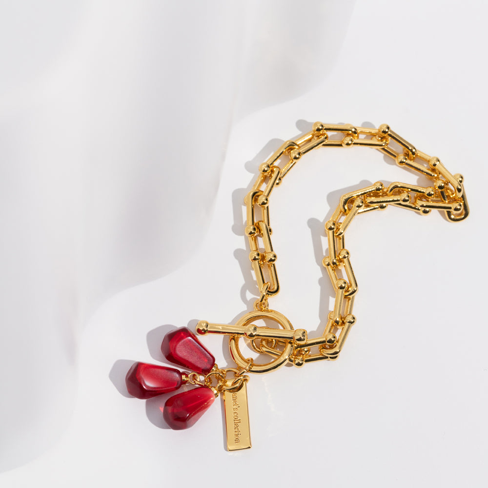 Pomegranate Seeds Gold Plated Bracelet with Formica Charms - Armenian Symbol of Fertility and Abundance - Bracelets - Bijou Her -  -  - 
