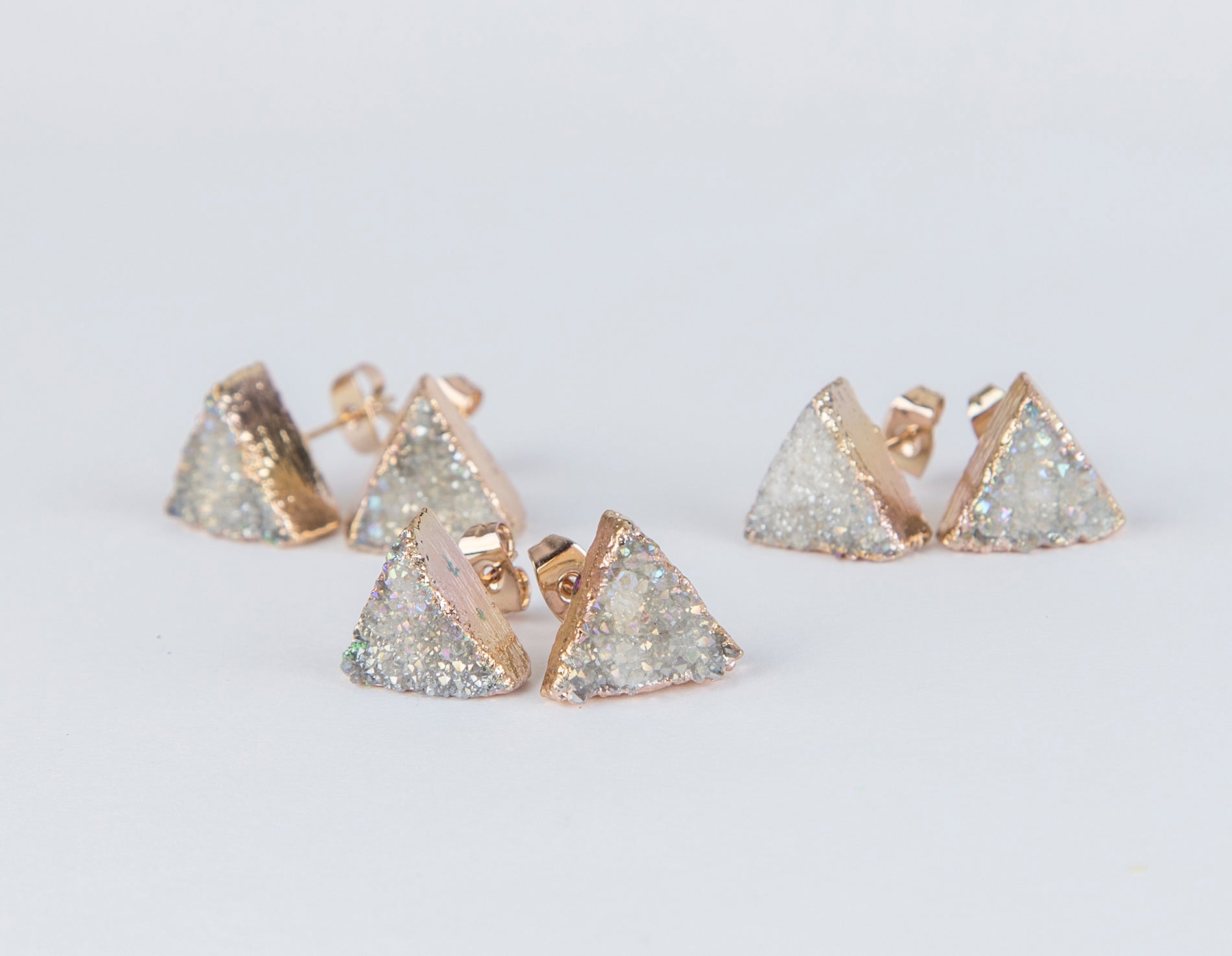 Sparkling White Triangle Druzy Earrings with Gold Plated Studs - Fast Shipping<p>These 10-12mm stone earrings are not plastic and perfect for summer. Orders ship within 1-2 days.</p><p>Delivery times:</p - Earrings - Bijou Her -  -  - 