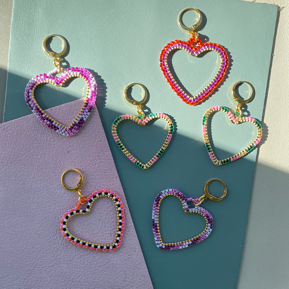 Handmade Candy Heart Hoop Earrings - Playful Statement Earrings - Earrings - Bijou Her -  -  - 