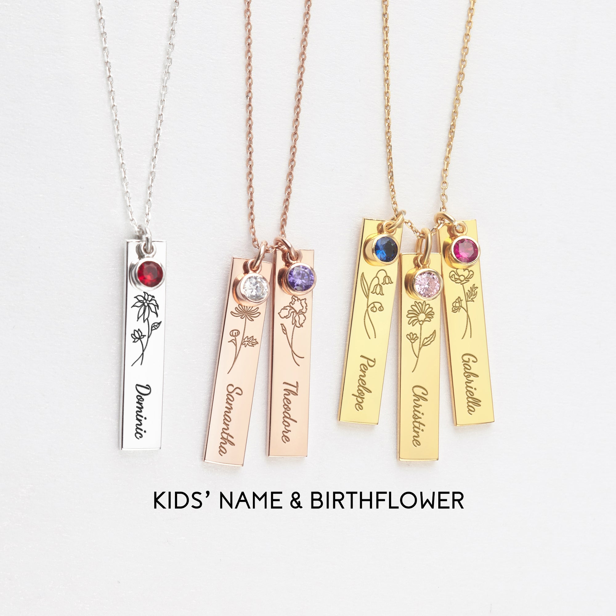 Personalized Birth Flower and Birthstone Necklace for Mom and Grandma - Necklaces - Bijou Her -  -  - 