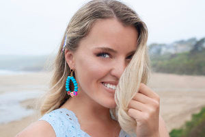 Tropical Fruit Earrings - Turquoise/Pink Beads with 24K Gold Plated Hoops - Earrings - Bijou Her -  -  - 