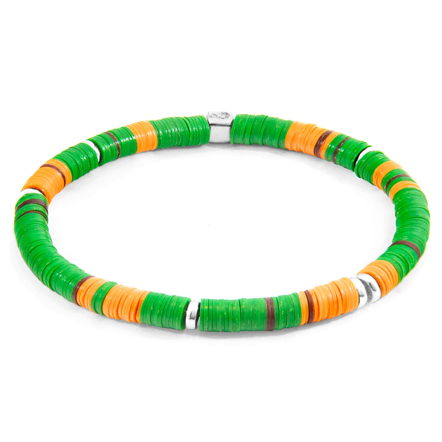 Green Malawi Silver and Vinyl Disc Beaded Bracelet - Handcrafted in Great Britain with Sterling Silver and Multicoloured Vulcanite Vinyl Discs - Jewelry & Watches - Bijou Her -  -  - 