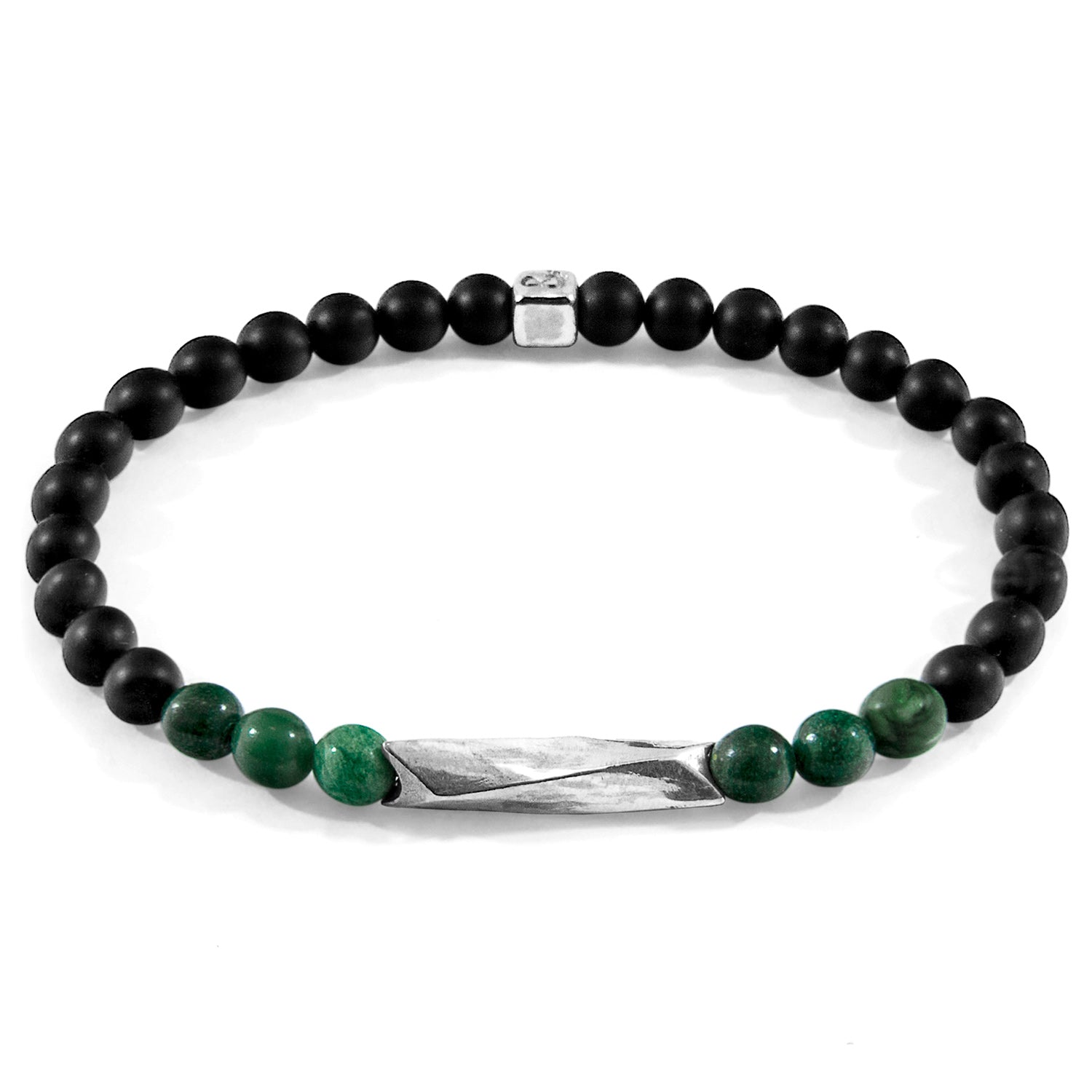 Green Jade and Silver Beaded Bracelet with Black Agate Stones - Jewelry & Watches - Bijou Her -  -  - 