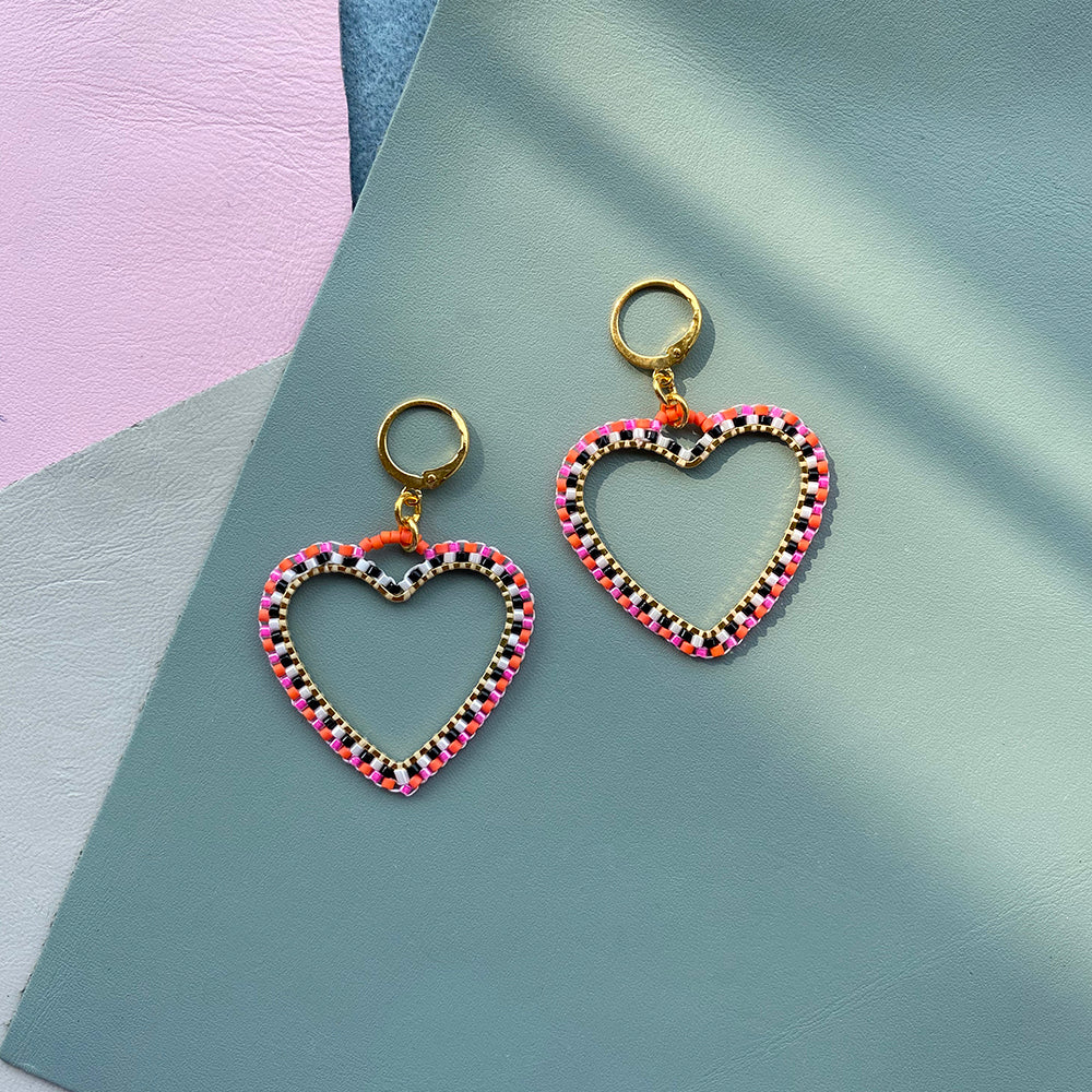 Handmade Candy Heart Hoop Earrings - Playful Statement Earrings - Earrings - Bijou Her -  -  - 