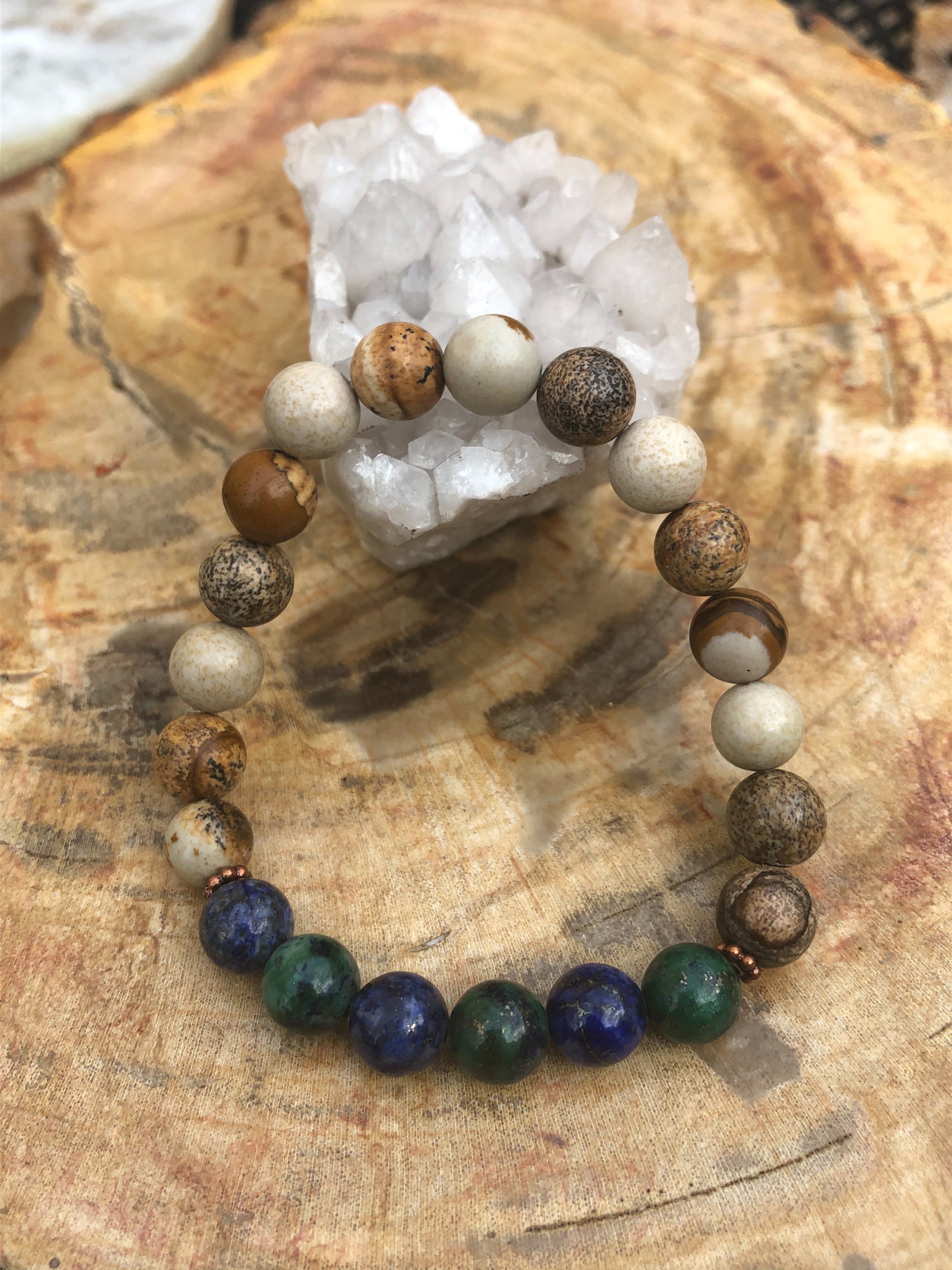 Malachite Chrysocolla & Picture Jasper Bracelet - Promotes Balance, Love, and Protection - Rare Stone Combination from Namibia - Zodiac Influences for Multiple Signs - Handmade in USA - Bracelets - Bijou Her -  -  - 