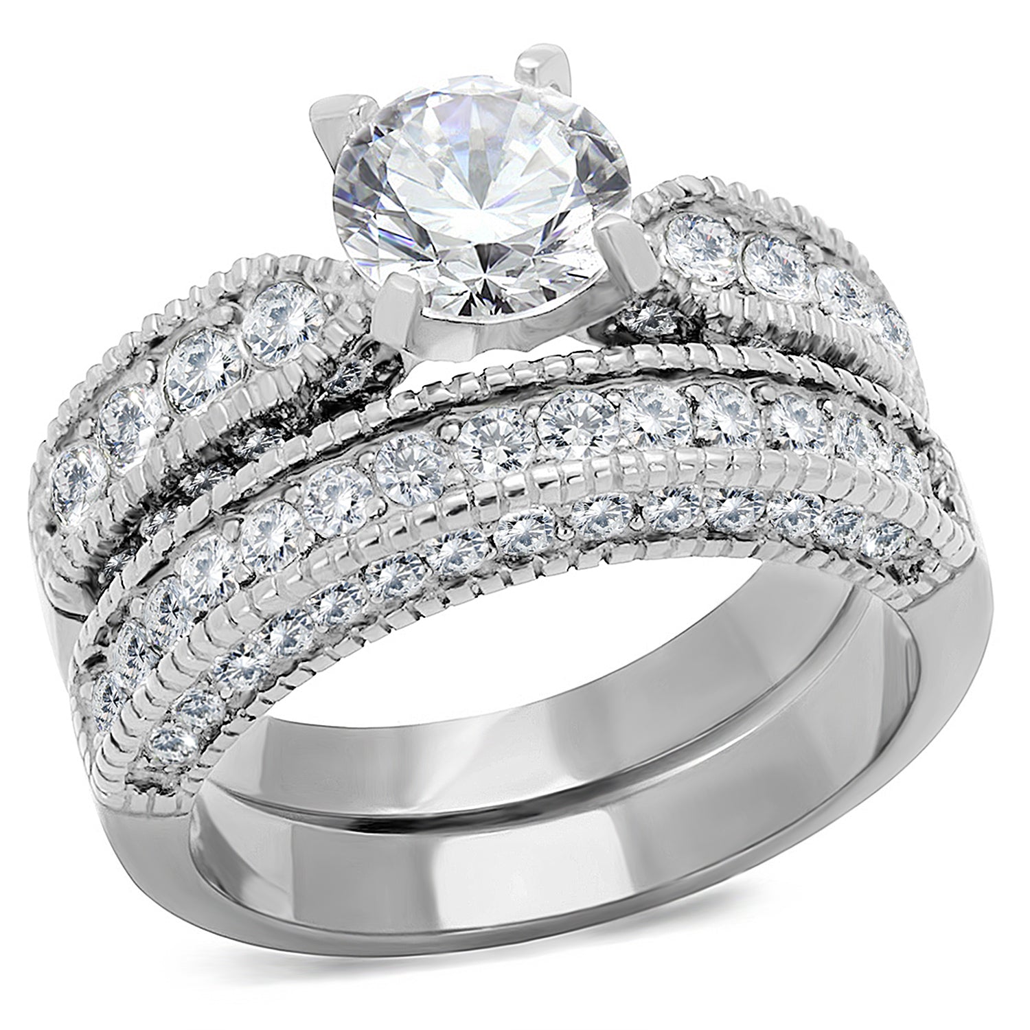 Vintage 2-Piece Wedding Ring Set for Women - 2.3 Carat CZ Engagement Ring and Matching Band 
Keywords: engagement, wedding, rings, promise rings, bridal set - Rings - Bijou Her -  -  - 