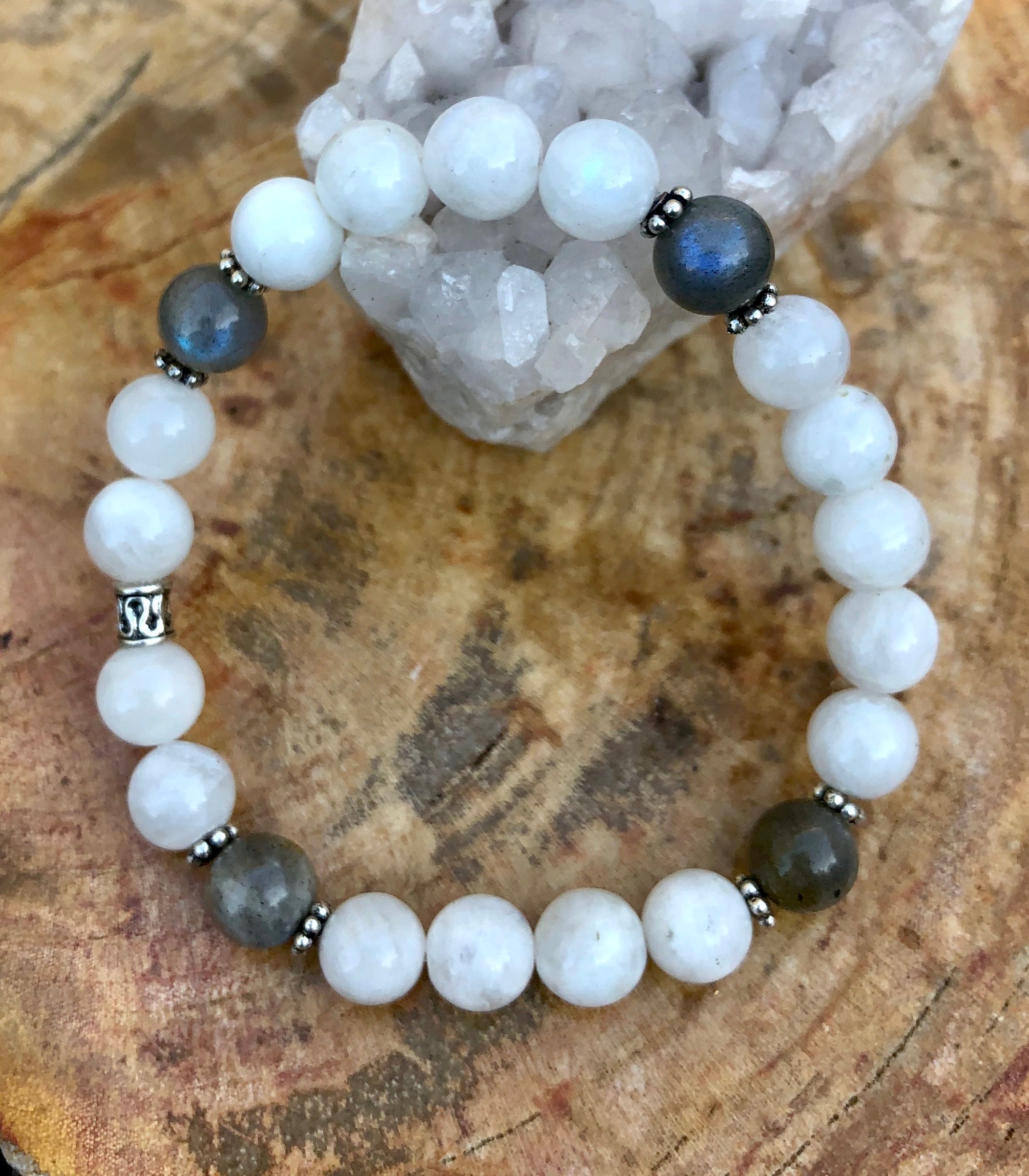 Rainbow Moonstone and Blue Flash Labradorite Bracelet for Inner Peace and Transformation - Bracelets - Bijou Her -  -  - 