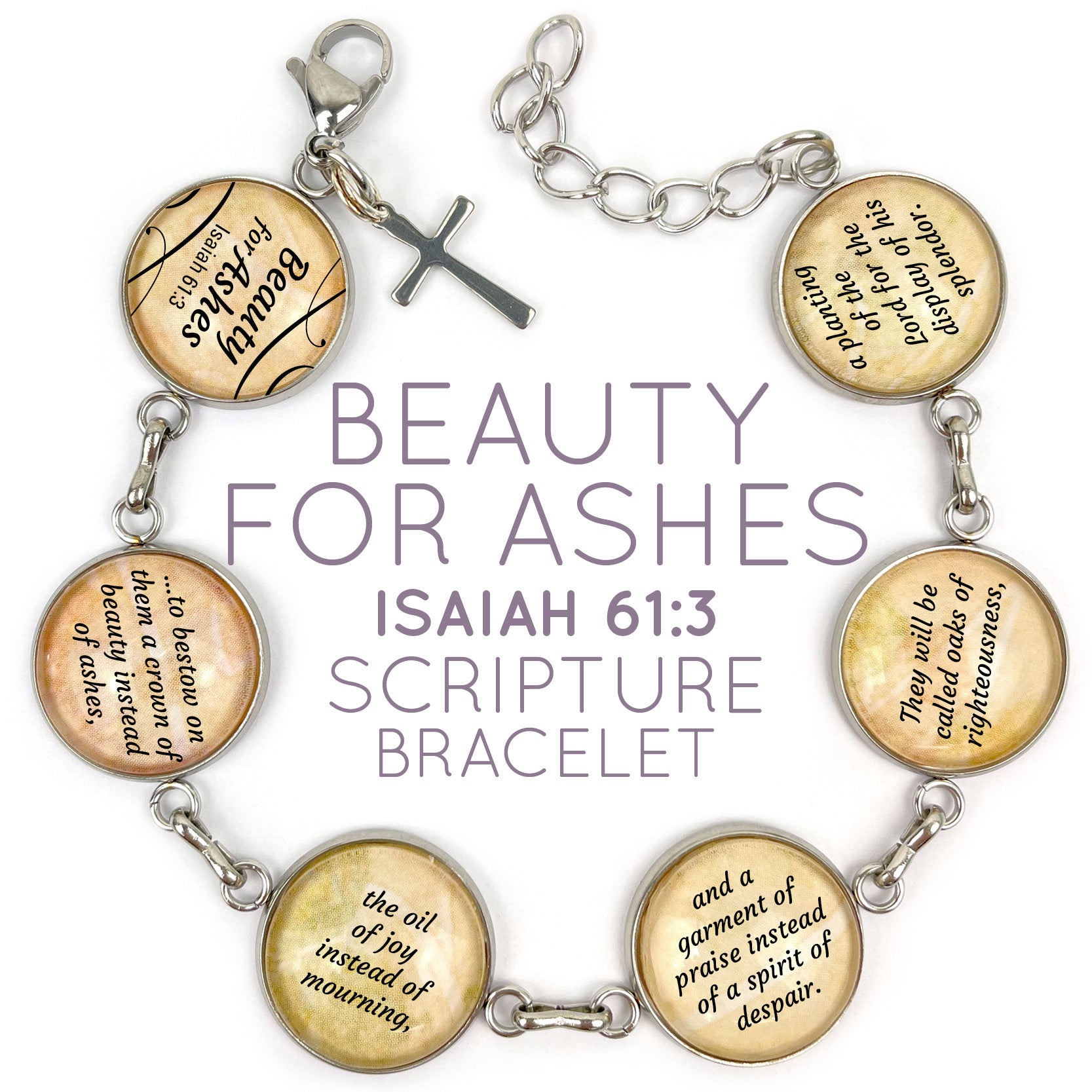 Isaiah 61:3 Scripture Charm Bracelet - Handcrafted Glass Charms - Bracelets - Bijou Her -  -  - 