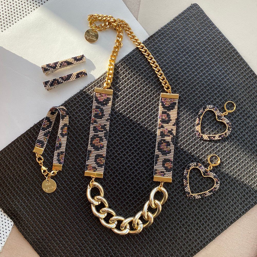 Leopard Heart Hoop Earrings - Handmade Animal Print Statement Jewelry - Earrings - Bijou Her -  -  - 