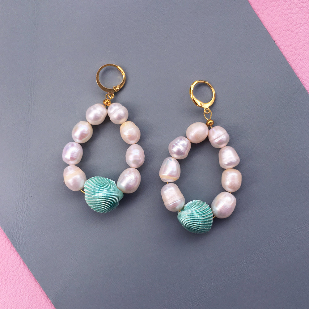 Iridescent Shell and Pearl Earrings - Beachy and Glamorous Jewelry - Earrings - Bijou Her -  -  - 