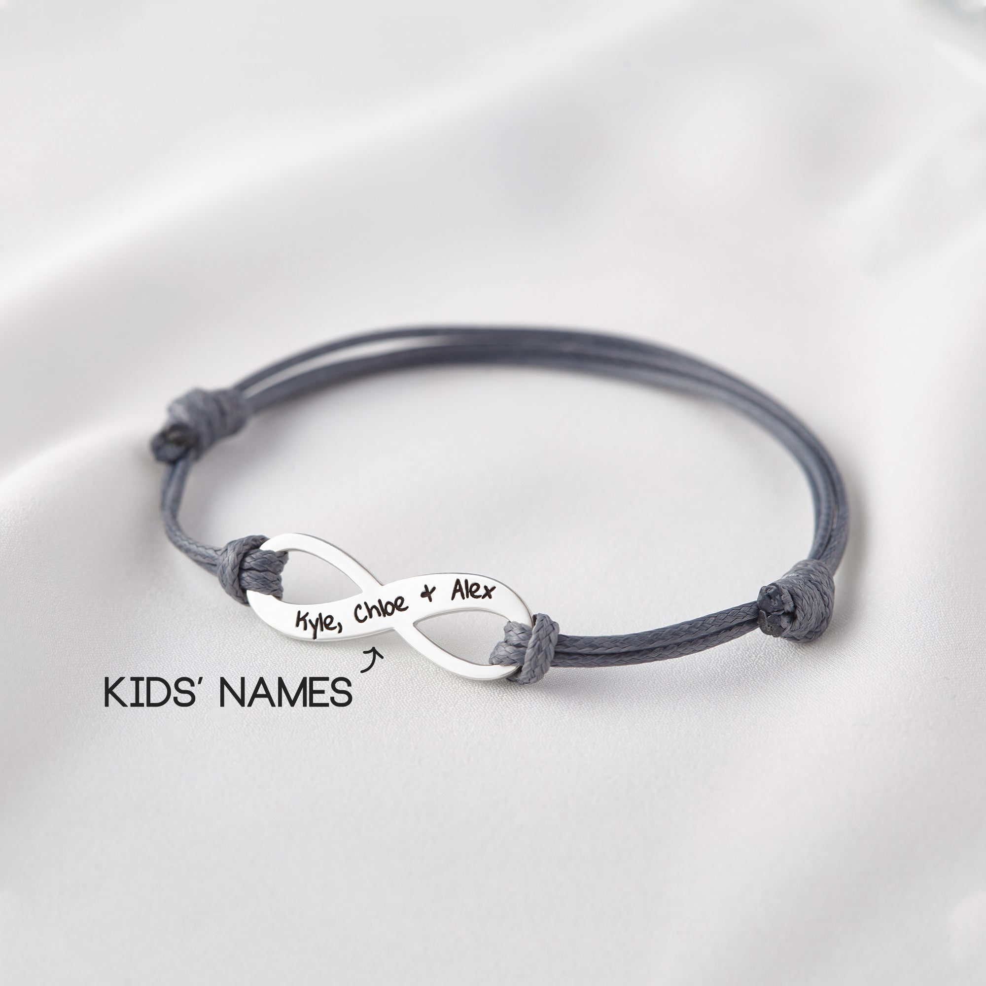 Personalized Infinity Leather Bracelet for Mom with Kids' Names and Message - 925 Sterling Silver and 18K Gold Plated Gift for Mother's Day and Special Occasions - Bracelets - Bijou Her -  -  - 