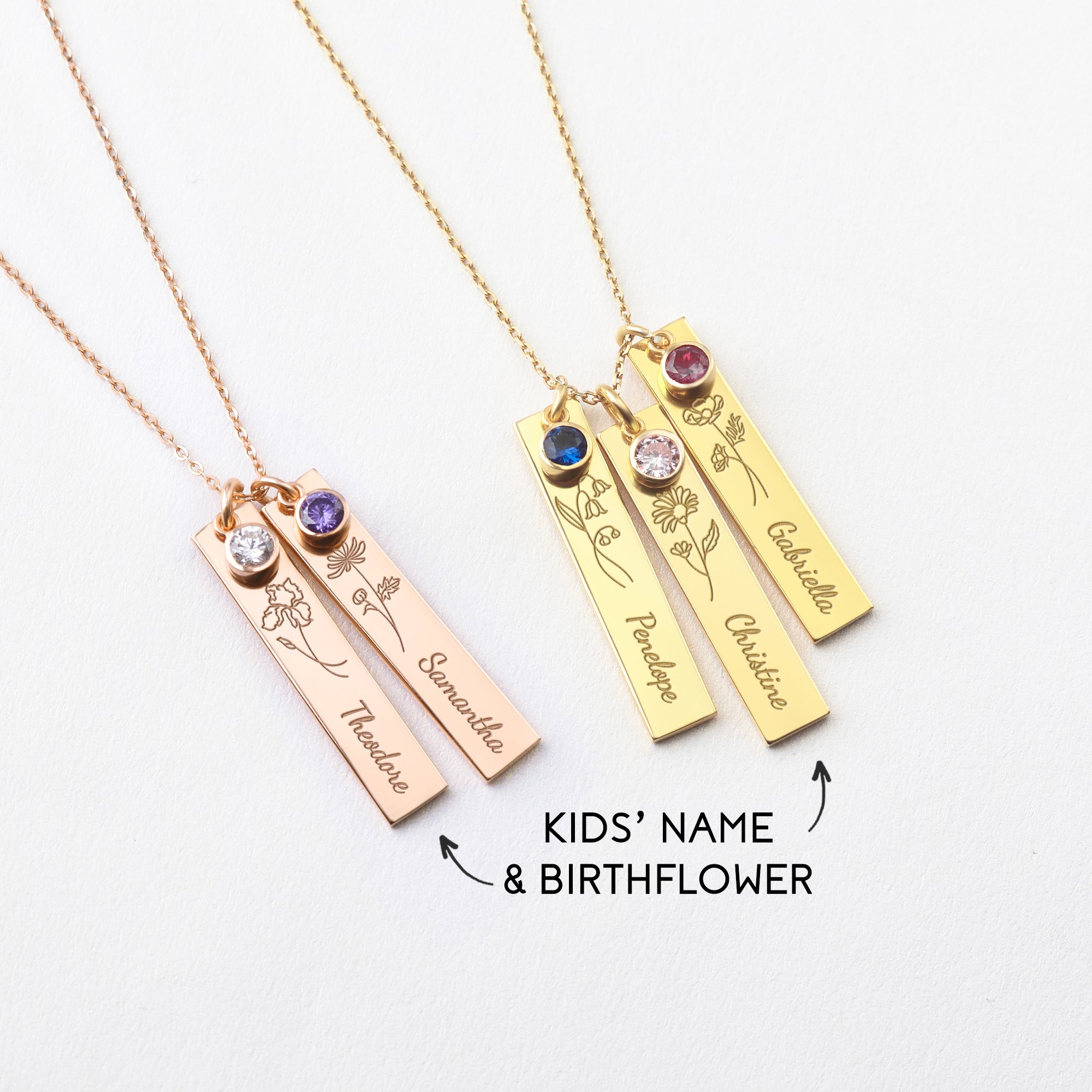 Personalized Birth Flower and Birthstone Necklace for Mom and Grandma - Necklaces - Bijou Her -  -  - 