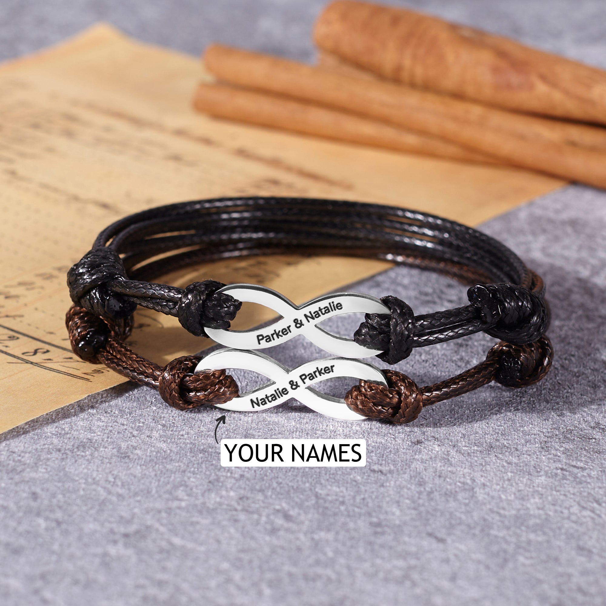 Personalized Sterling Silver Infinity Bracelet for Men - Adjustable Leather Cord with Custom Names or Words - Gift Box Included - Bracelets - Bijou Her -  -  - 