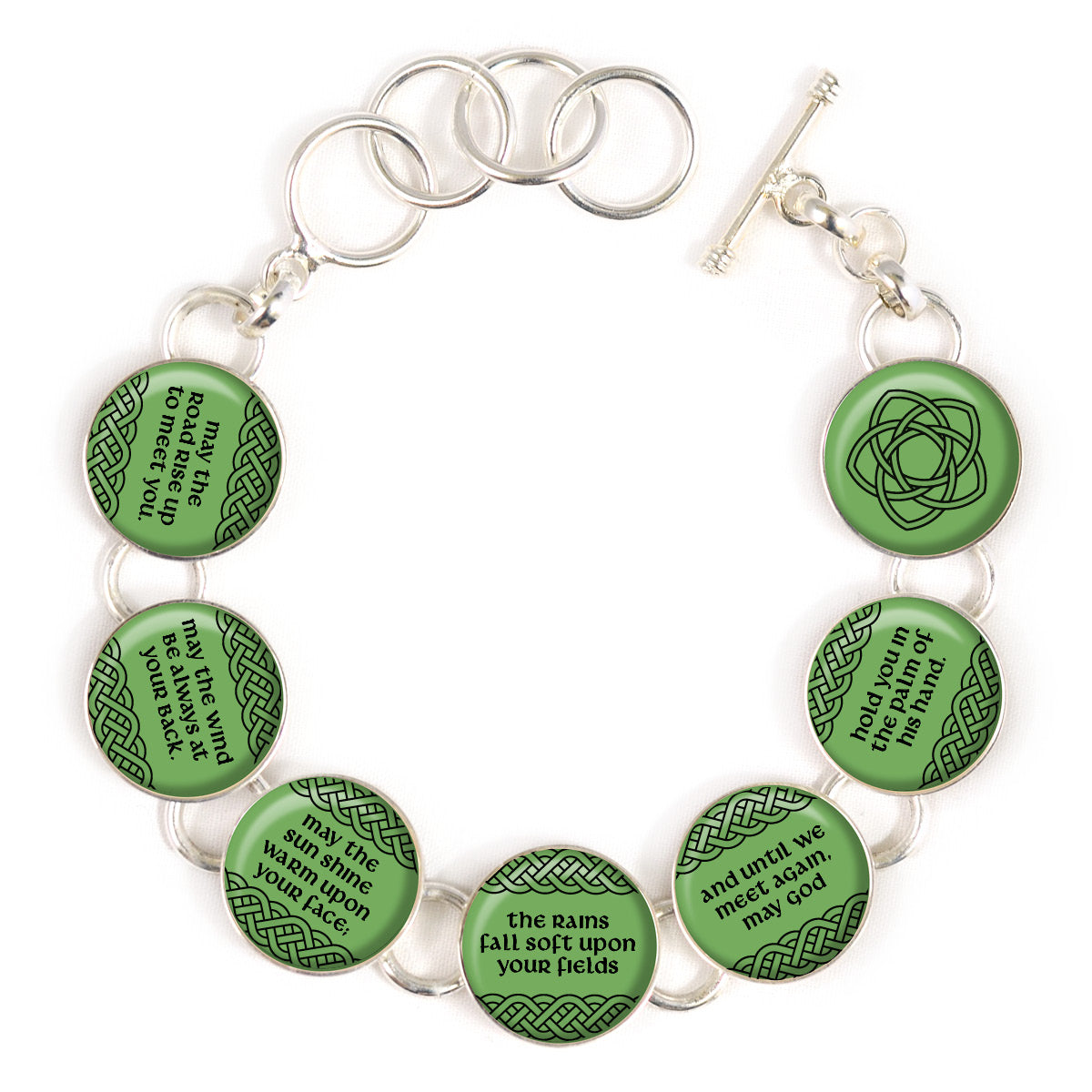 Irish Blessing Charm Bracelet - Stainless Steel or Silver-Plated with Green Glass Charms - Bracelets - Bijou Her -  -  - 