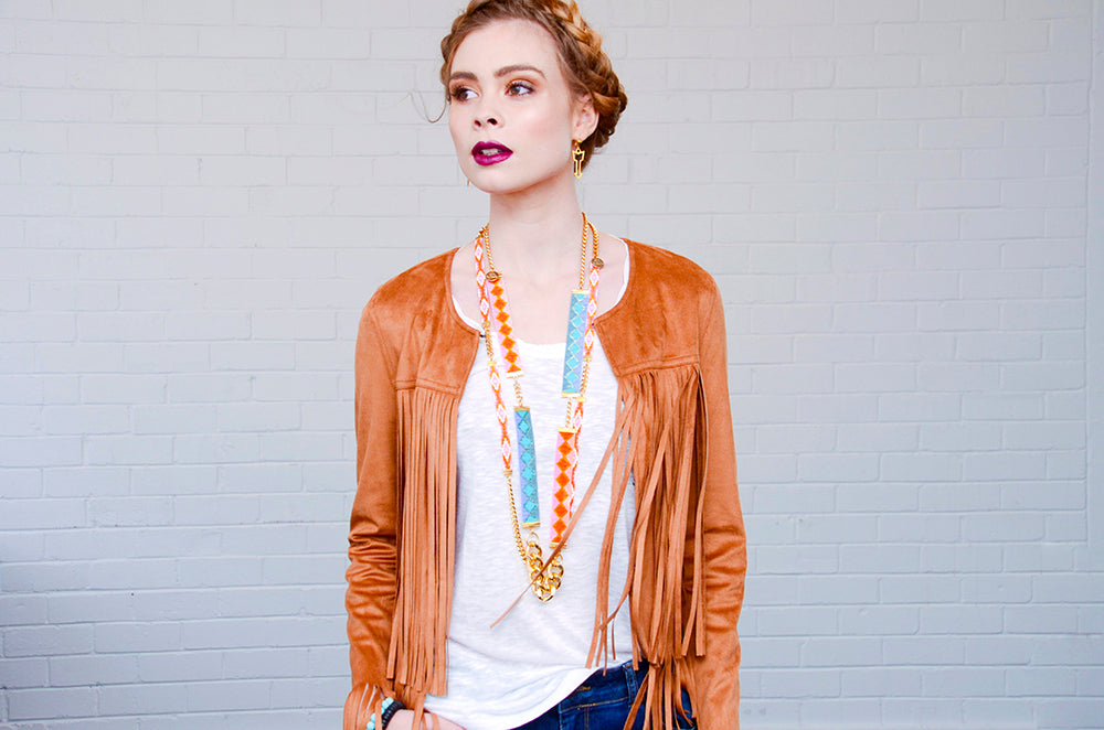 Shh by Sadie Orange Layering Necklace - Long & Shimmering - Jewelry & Watches - Bijou Her -  -  - 