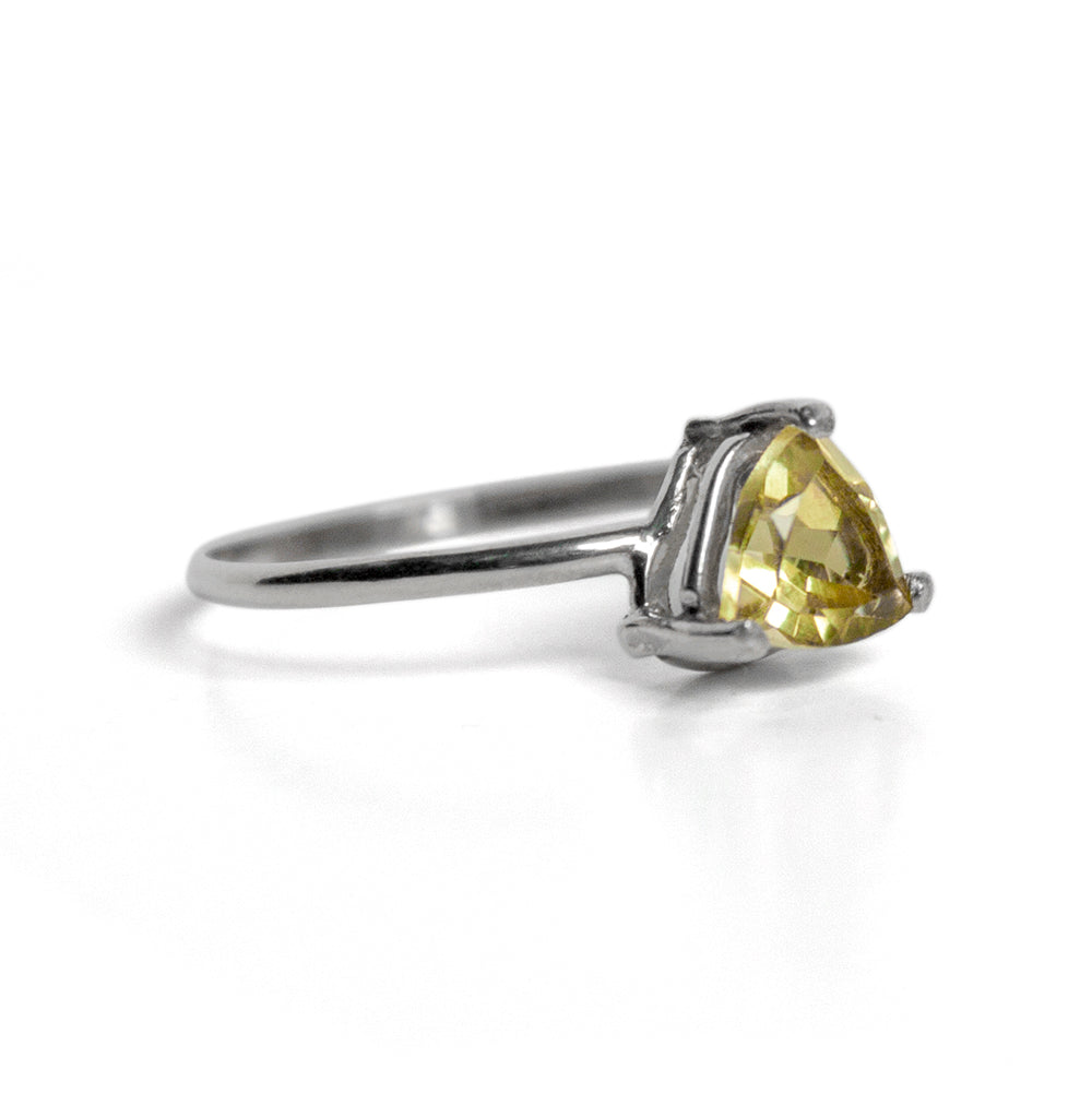 Lemon Topaz Trillion Solitaire Sterling Silver Ring - Basket Setting - Jewelry & Watches - Bijou Her -  -  - 